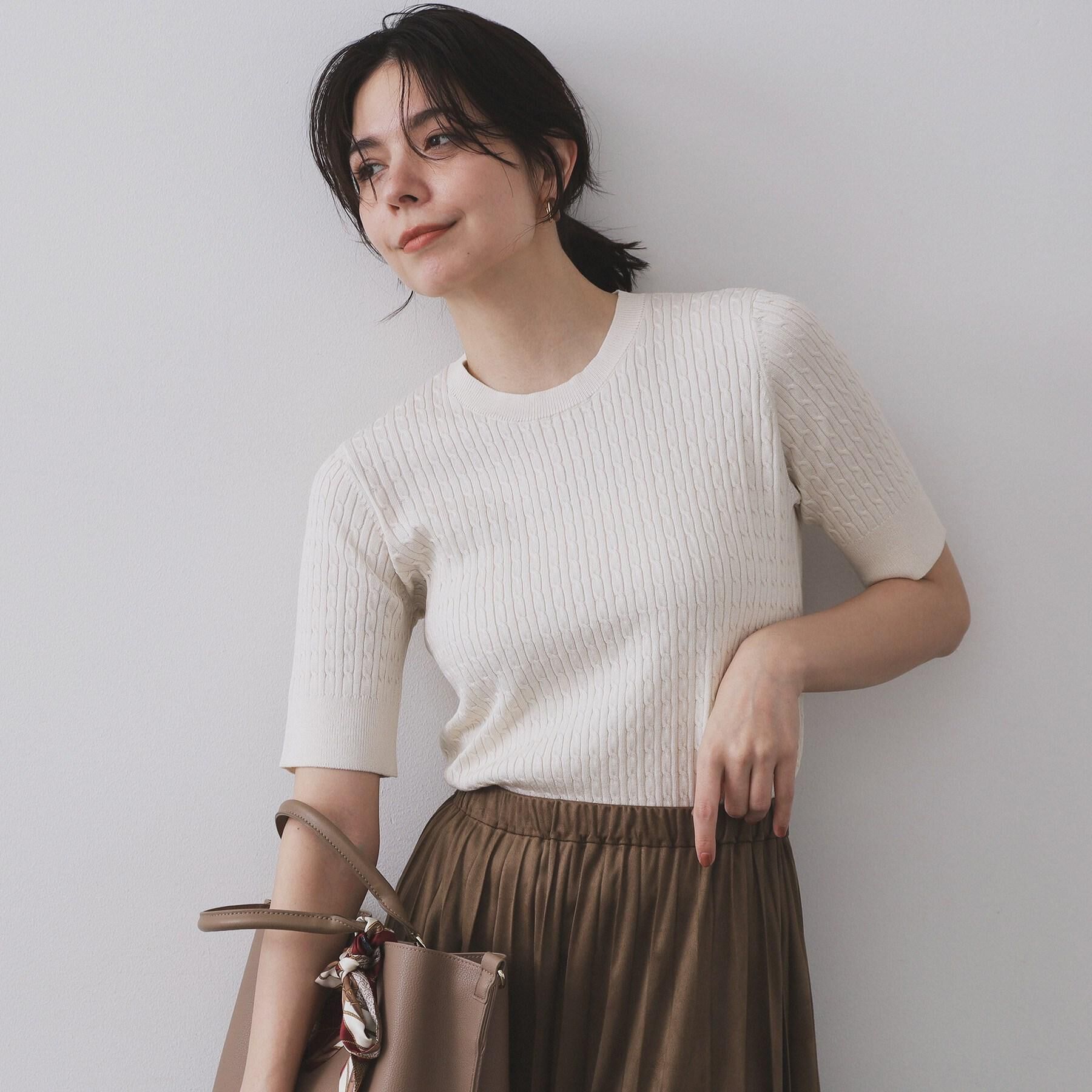 OPAQUE.CLIP「ケーブルハーフスリーブニット【UVケア/洗濯機OK】《6col/S～LL》」|ニット・セーター|