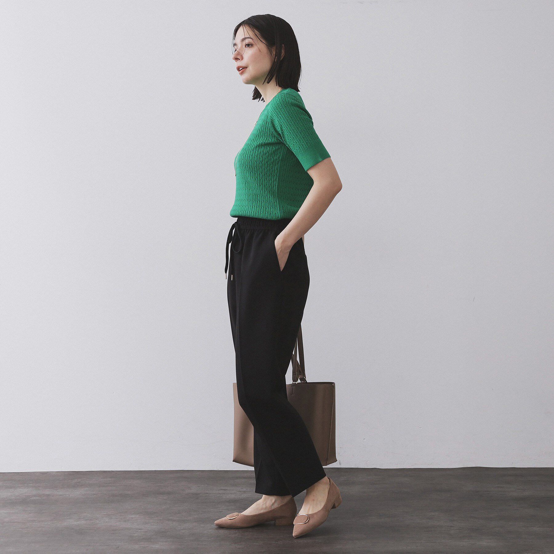 OPAQUE.CLIP「ケーブルハーフスリーブニット【UVケア/洗濯機OK】《6col/S～LL》」|ニット・セーター|