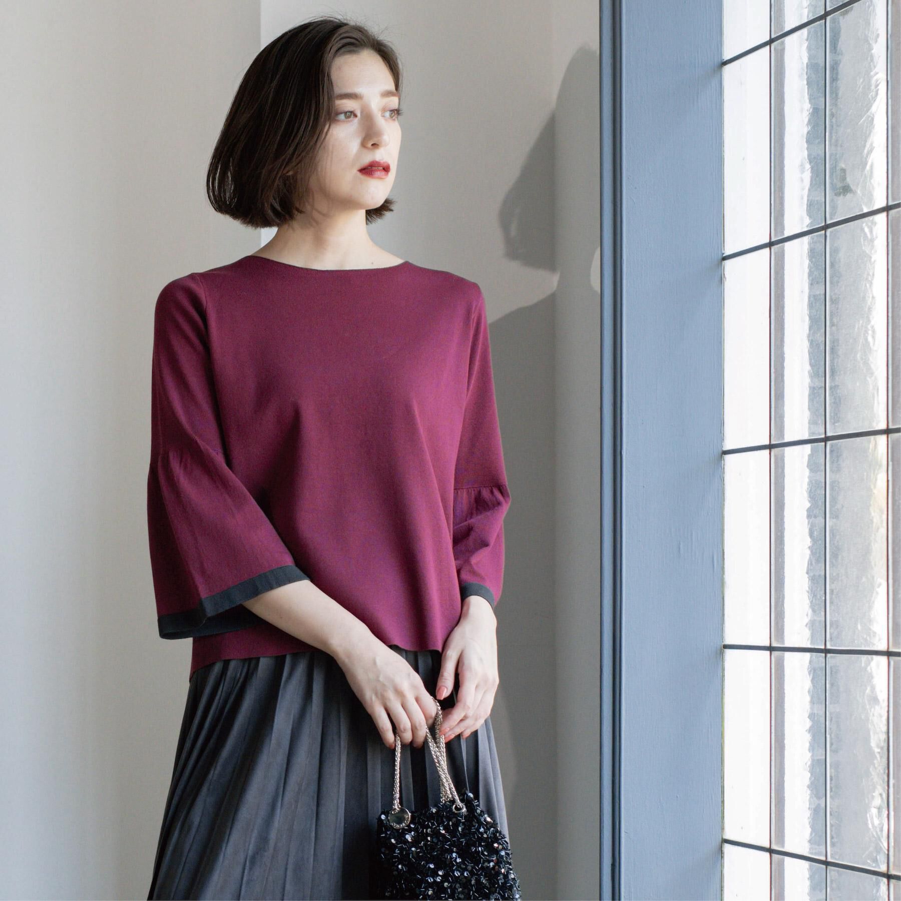 OPAQUE.CLIP「配色フレアスリーブニット【UVケア/洗濯機OK】」|ニット・セーター|