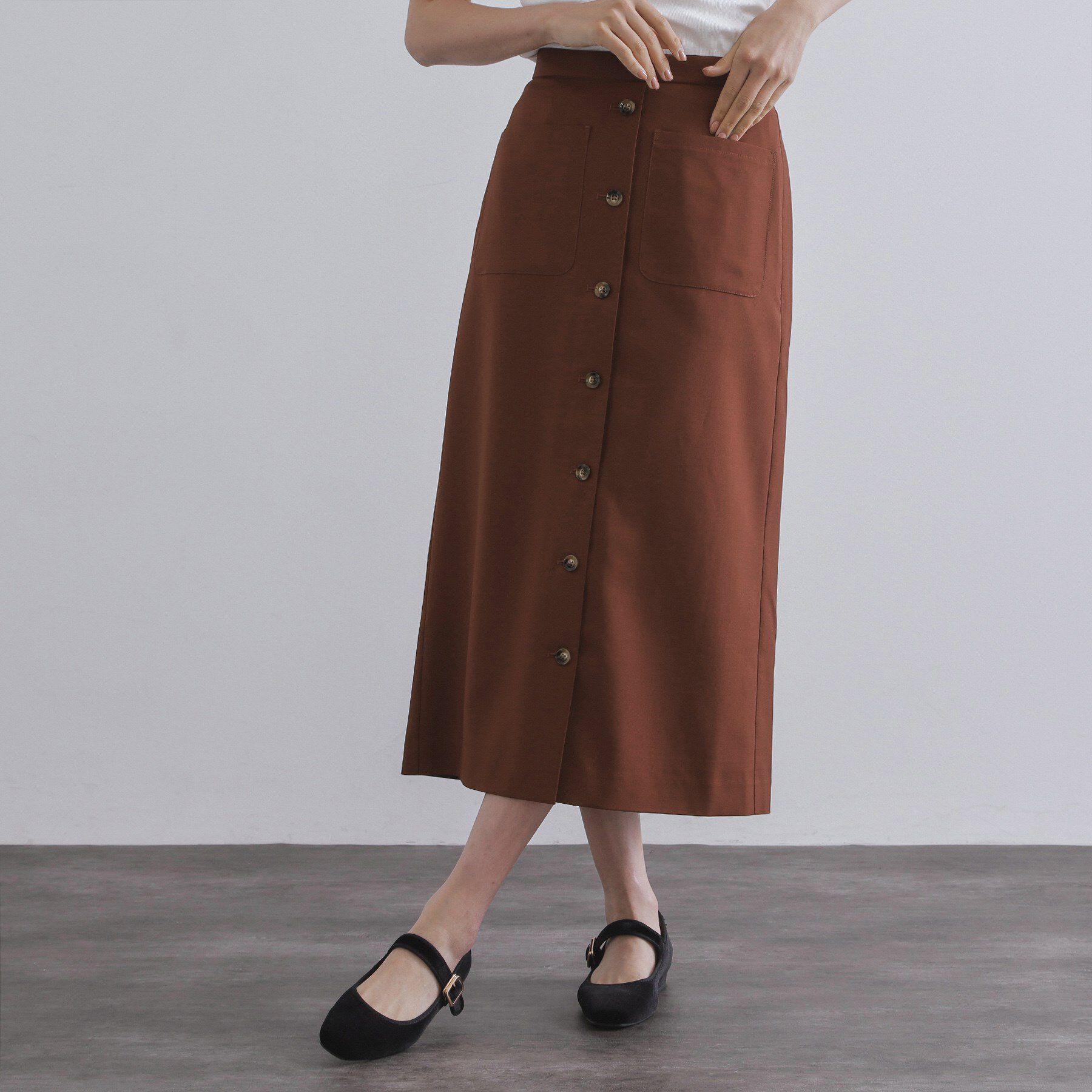 OPAQUE.CLIP「ポケットデザインナロースカート【洗濯機洗い可】」|スカート|ブラウン(043)
