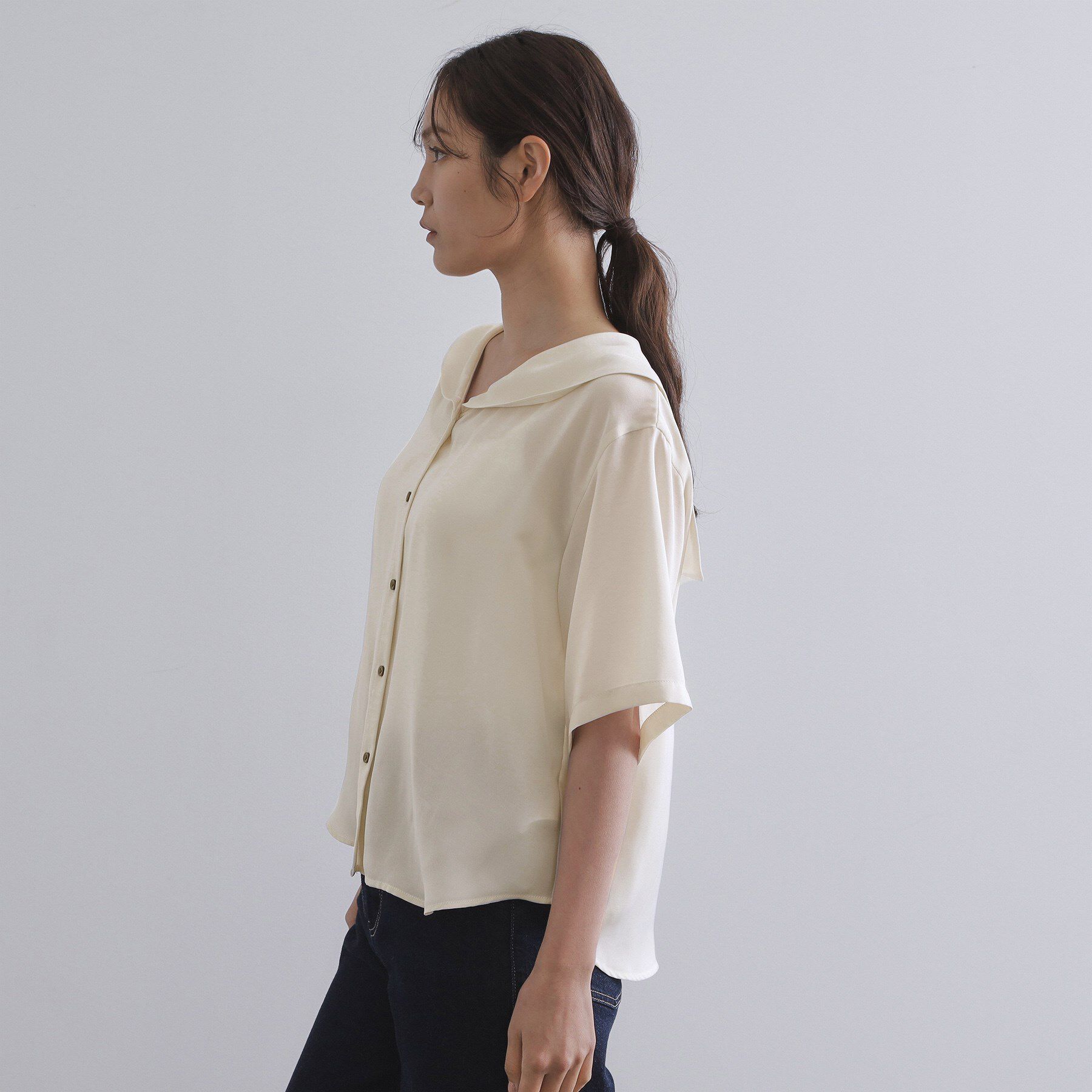 OPAQUE.CLIP「ヴィンテージサテンセーラーカラーブラウス【洗濯機洗い可】」|シャツ・ブラウス|