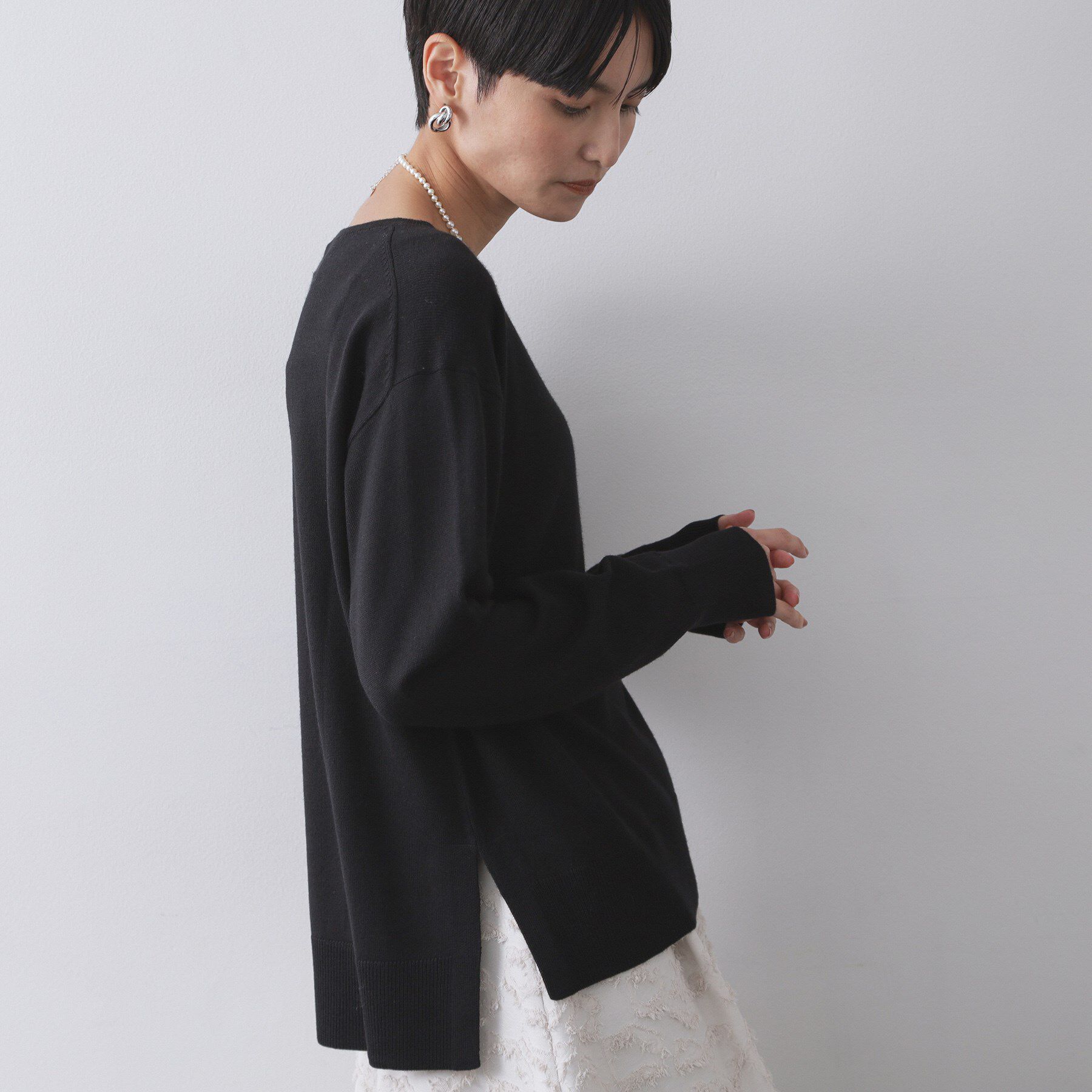 OPAQUE.CLIP「ボートネックニット/エクストラファインメリノウール【THEシリーズ/洗濯機OK】」|ニット・セーター|