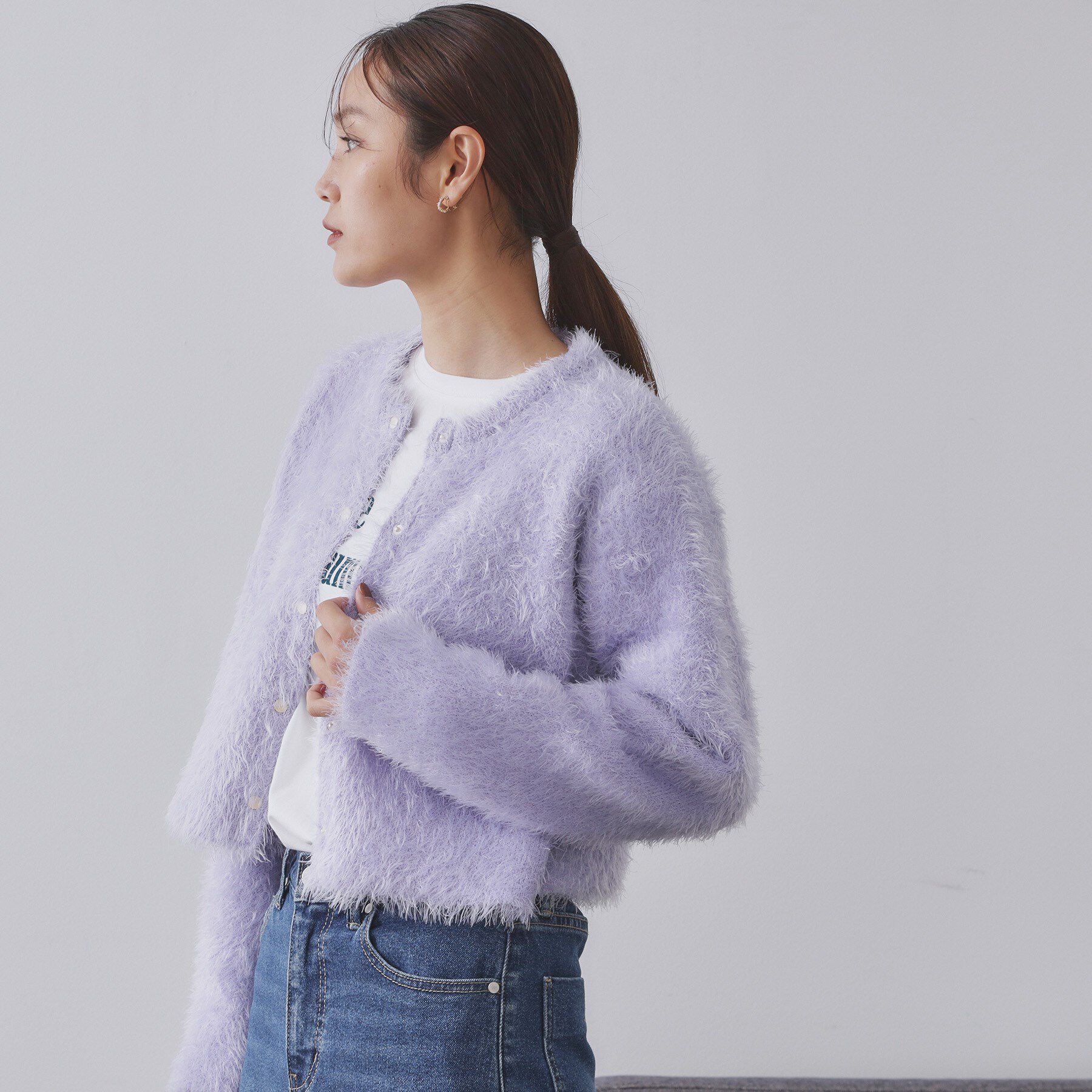 OPAQUE.CLIP「シャギーショートカーディガン【洗濯機OK】《6col》」|カーディガン|