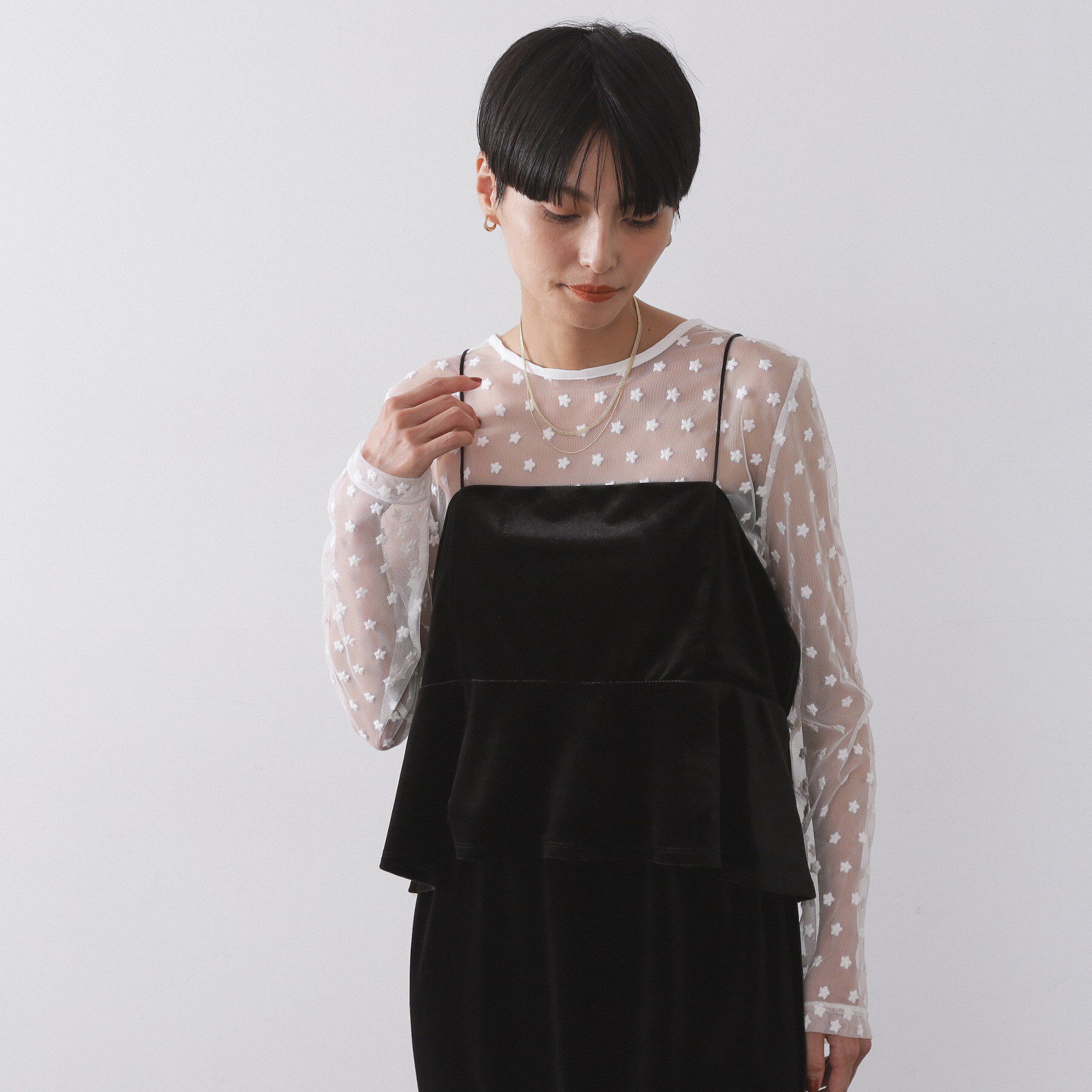 OPAQUE.CLIP「ベロアキャミ/セットアップ対応可【洗濯機OK】」|シャツ・ブラウス|ブラック(019)