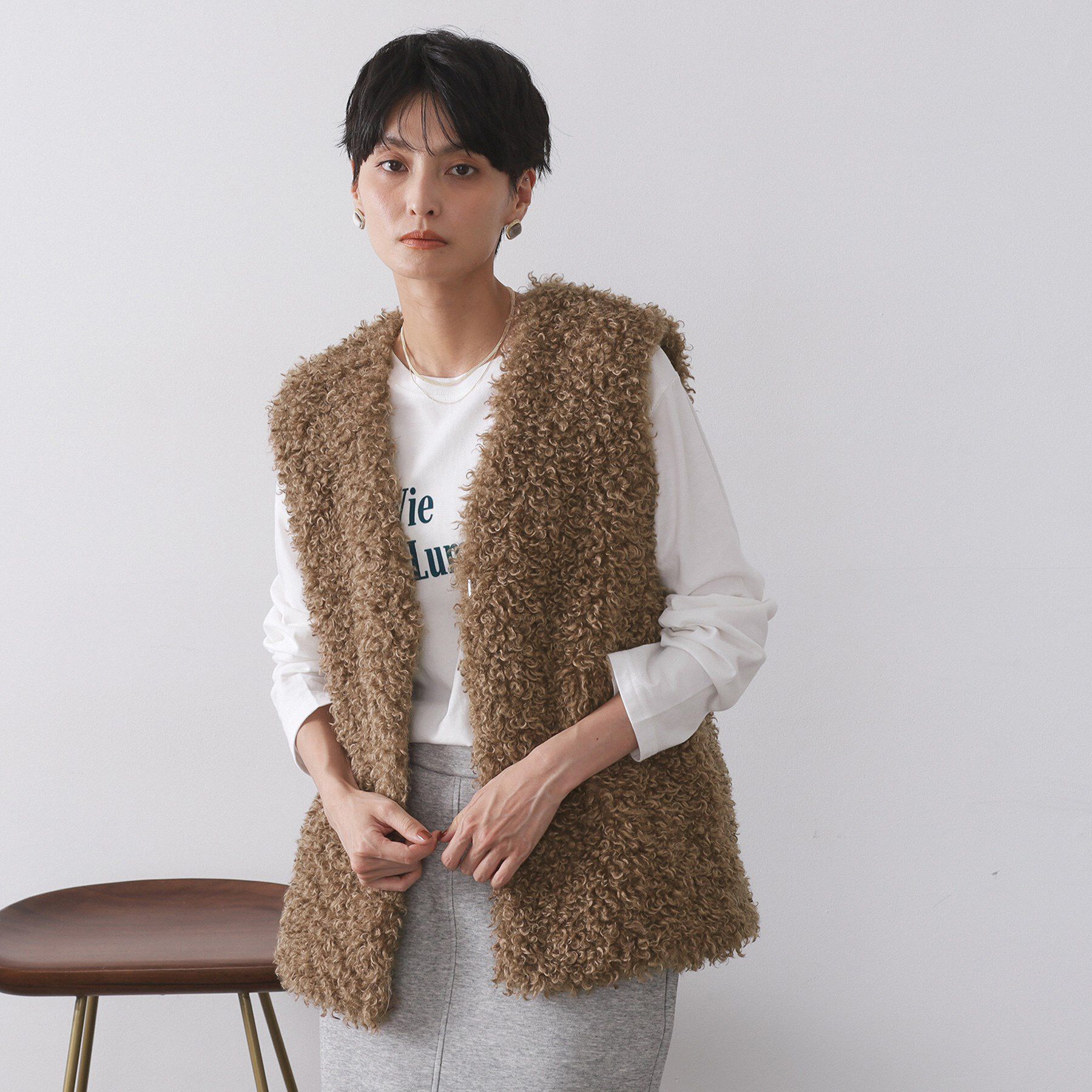OPAQUE.CLIP「カーリーフェイクファーベスト【洗濯機OK】」|ベスト・ジレ|