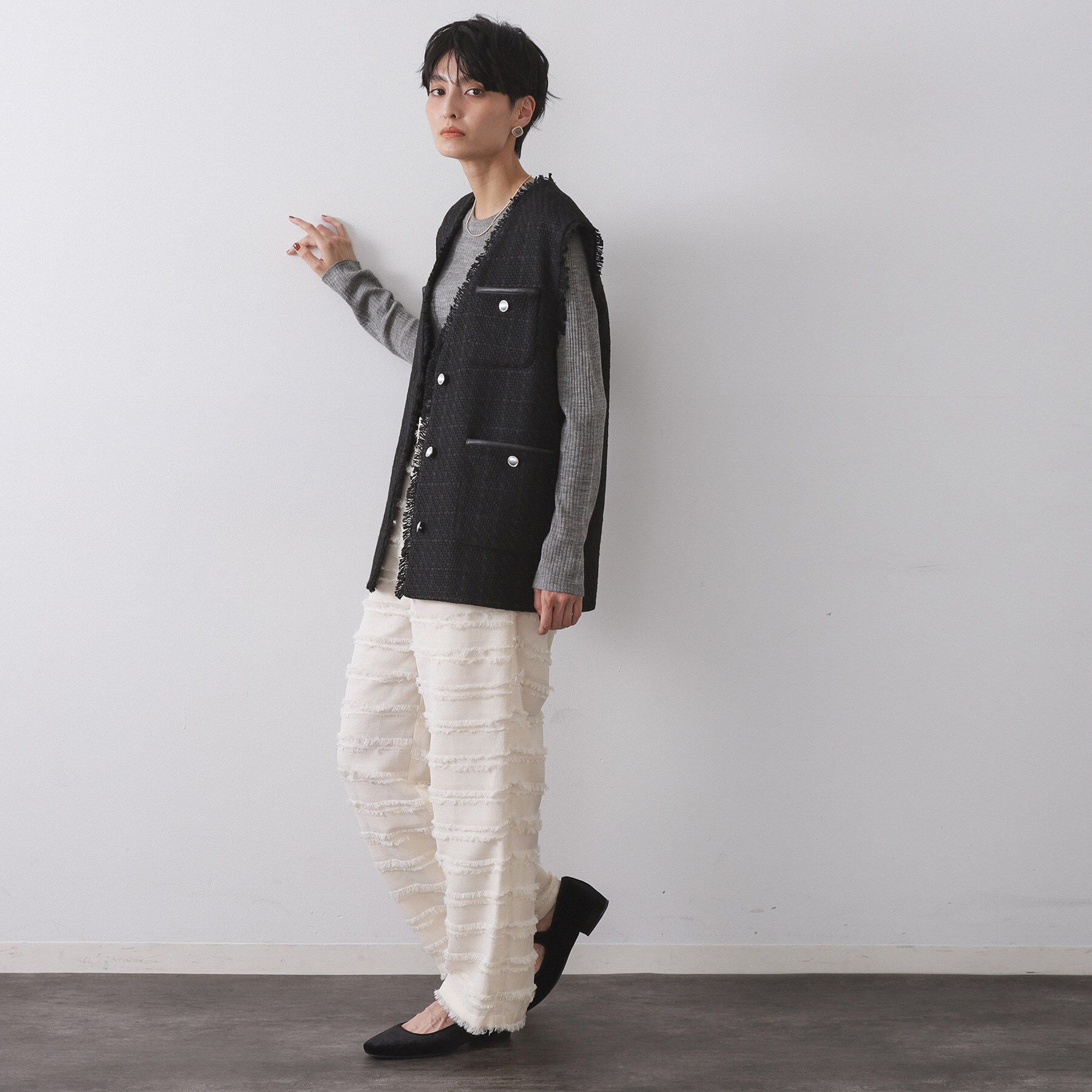 OPAQUE.CLIP「ツイードVネックベスト【洗濯機OK】」|ベスト・ジレ|