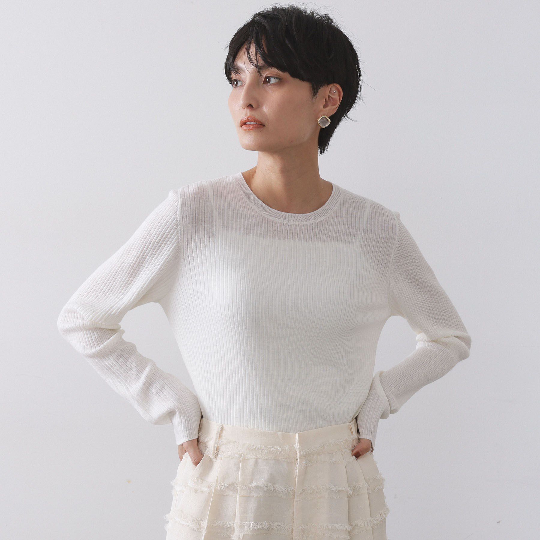OPAQUE.CLIP「シアーリブニット【洗濯機OK】」|ニット・セーター|オフホワイト(003