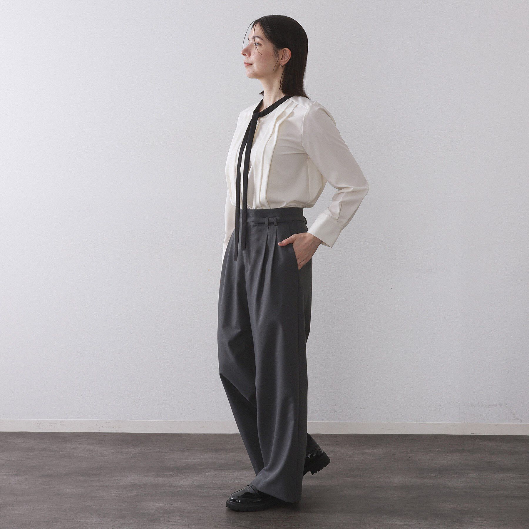 OPAQUE.CLIP「バイカラーボウタイブラウス【洗濯機OK】」|シャツ・ブラウス|