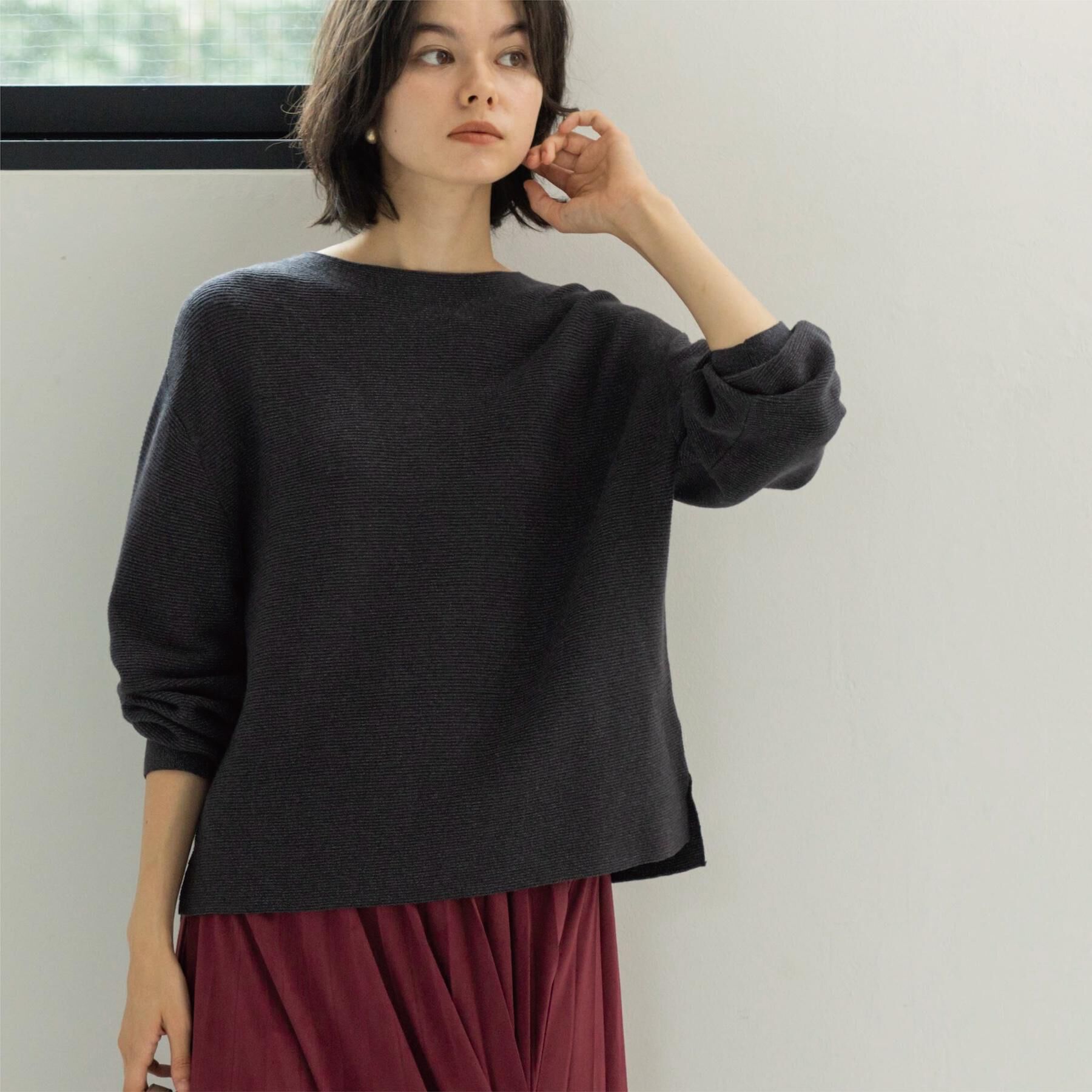 OPAQUE.CLIP「ラメガーターボートネックニット【洗濯機OK】」|ニット・セーター|