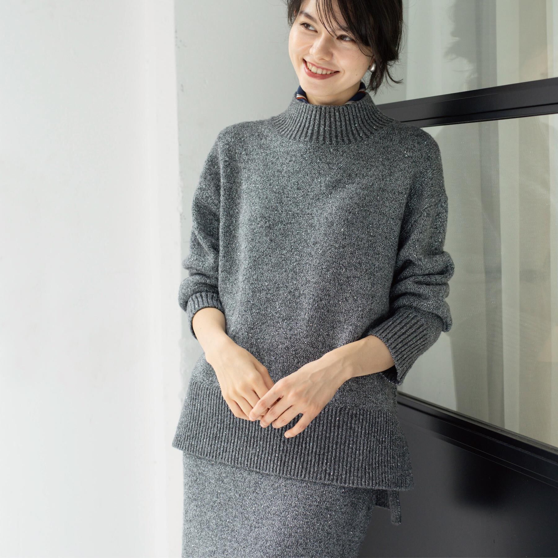 OPAQUE.CLIP「ラメスパンコールハイネックニット/セットアップ対応可【洗濯機OK】」|ニット・セーター|