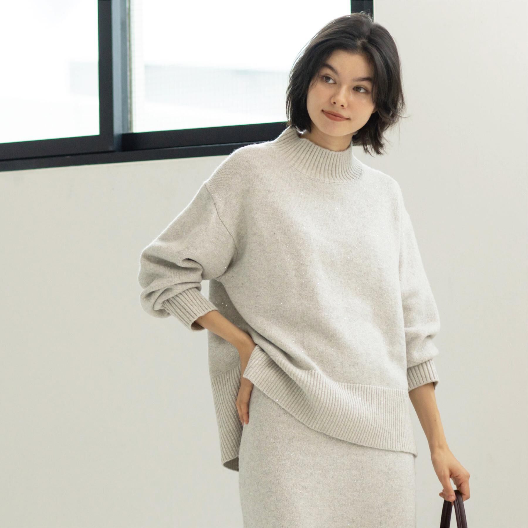 OPAQUE.CLIP「ラメスパンコールハイネックニット/セットアップ対応可【洗濯機OK】」|ニット・セーター|