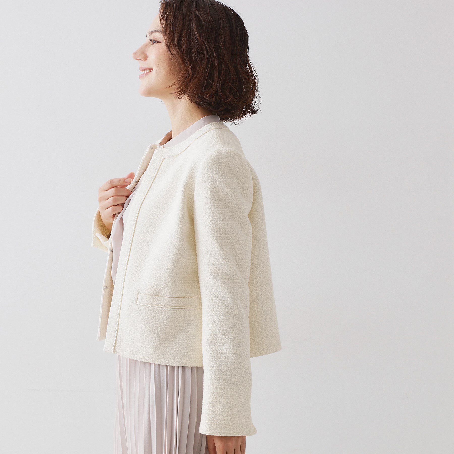 OPAQUE.CLIP「≪通勤・セレモニー対応≫ コットンツイードジャケット」|ノーカラージャケット|