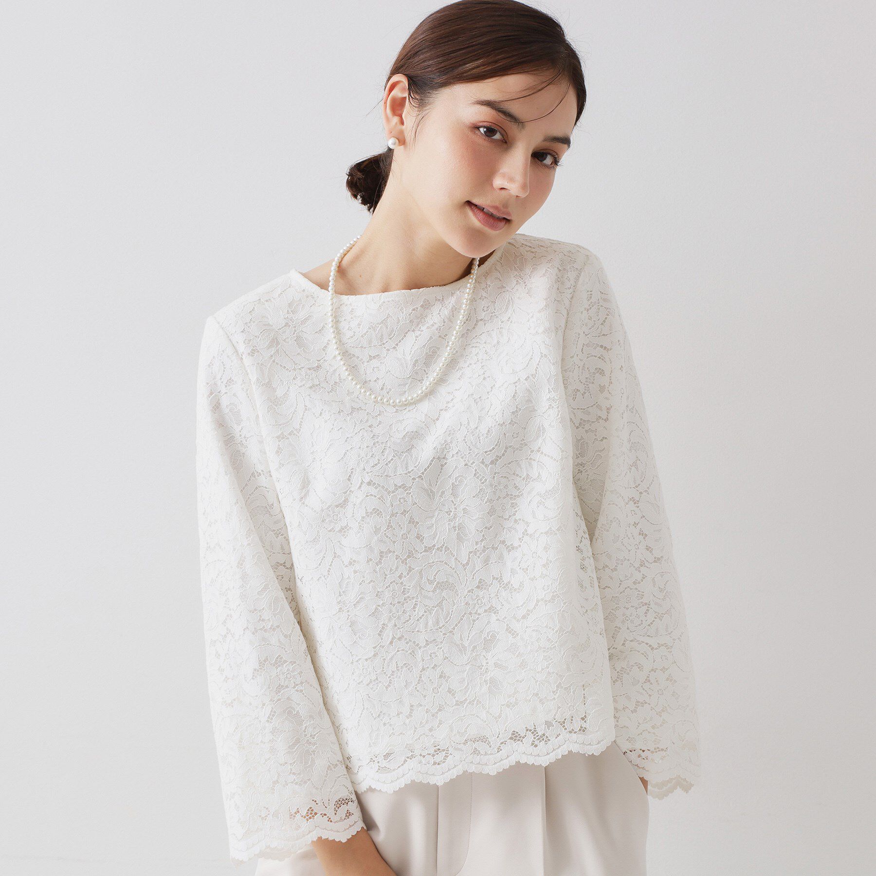 OPAQUE.CLIP「≪通勤・セレモニー対応≫ レースブラウス【洗濯機OK】」|シャツ・ブラウス|ホワイト(001)