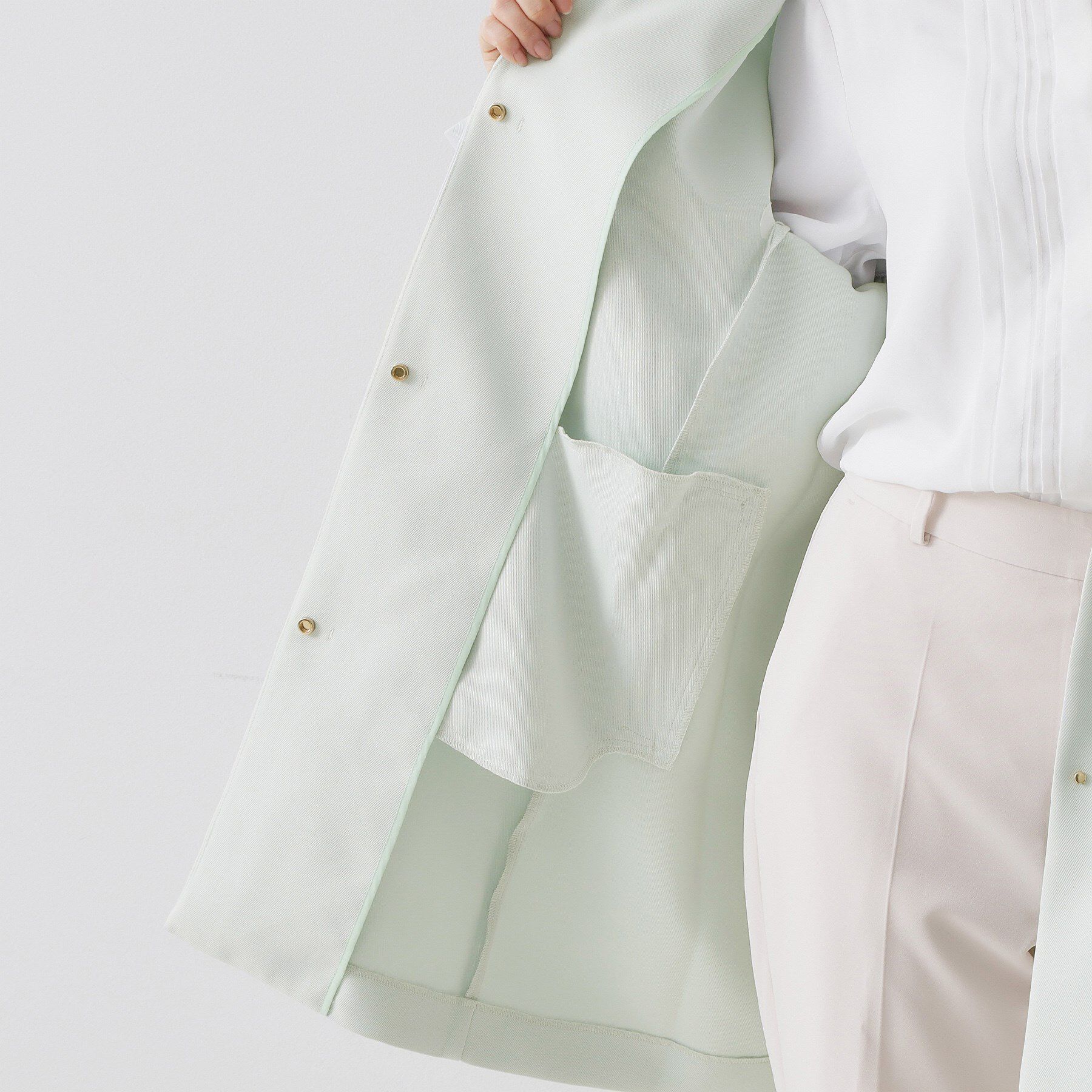 OPAQUE.CLIP「フォルムスリーブミドルコート【洗濯機OK】」|ノーカラーコート|