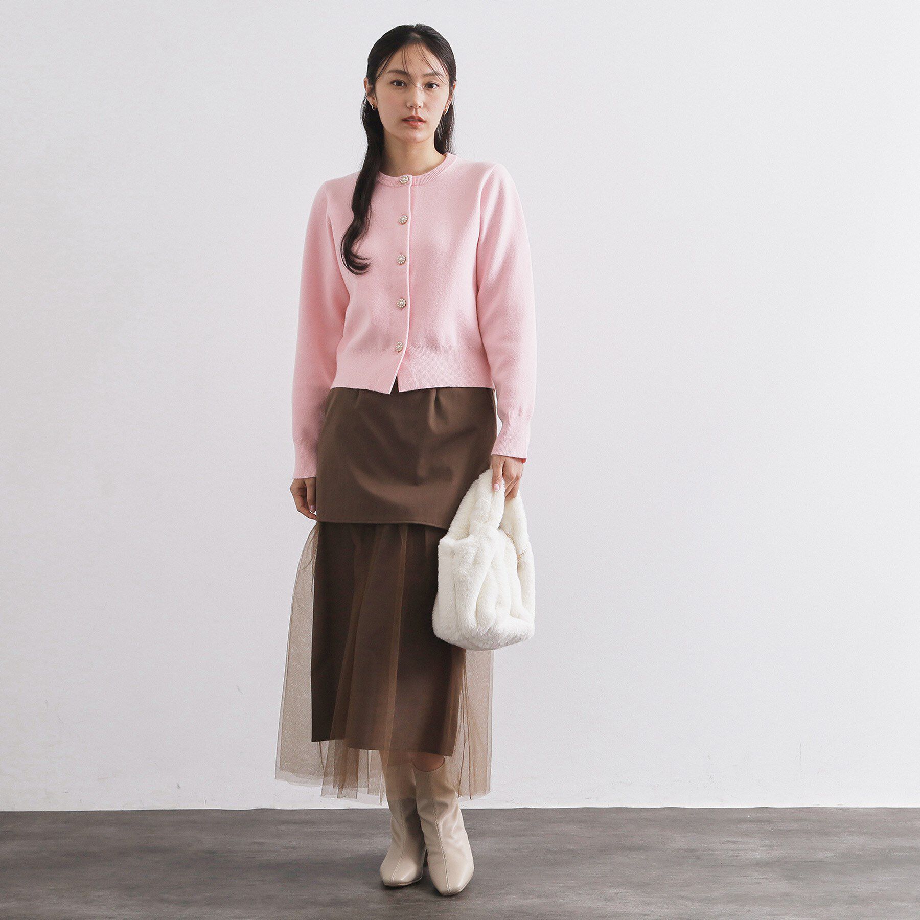 OPAQUE.CLIP「フェイクパールビジューボタンニットカーディガン【洗濯機OK】」|カーディガン|