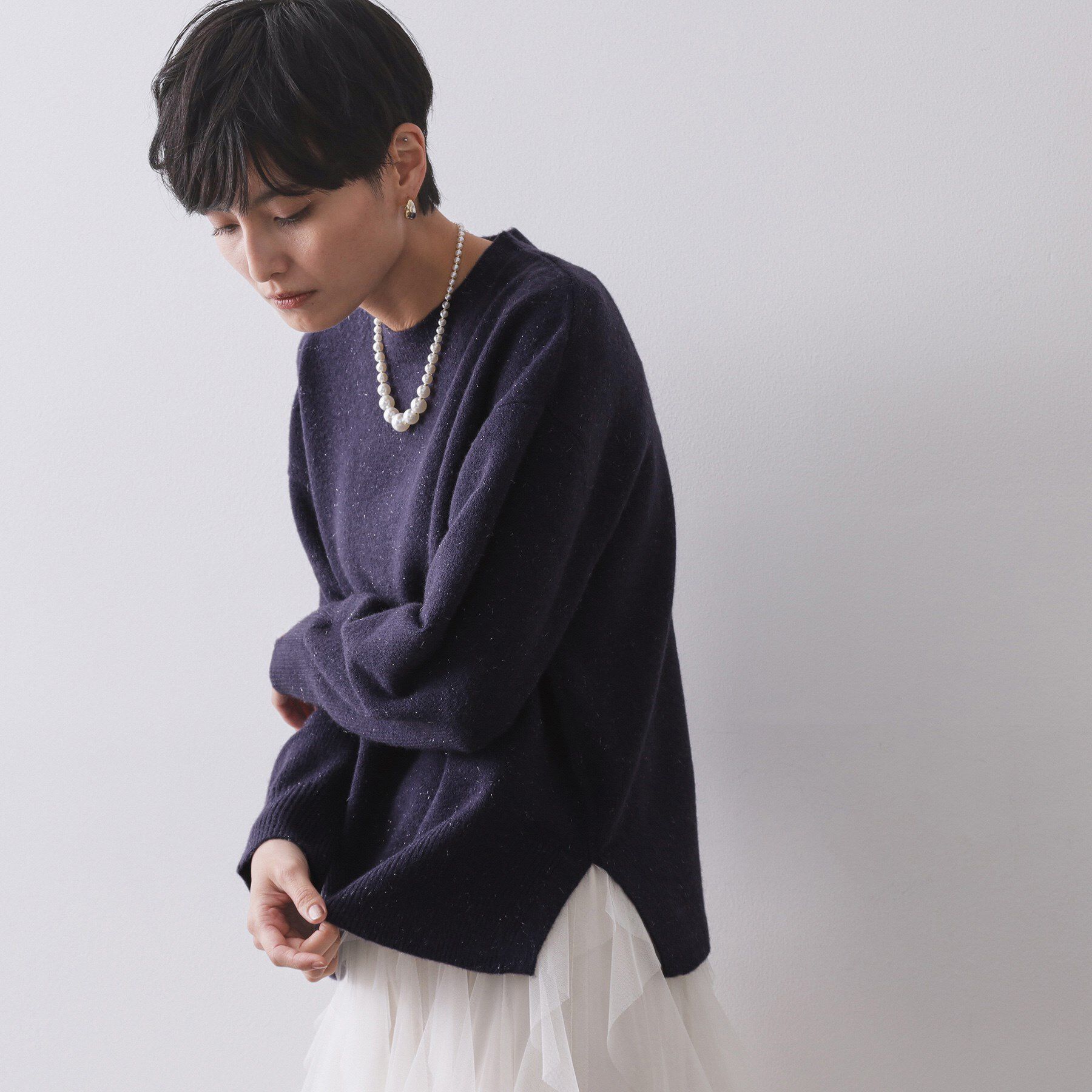 OPAQUE.CLIP「きらきらクルーミドルゲージニット【洗濯機OK】」|ニット・セーター|