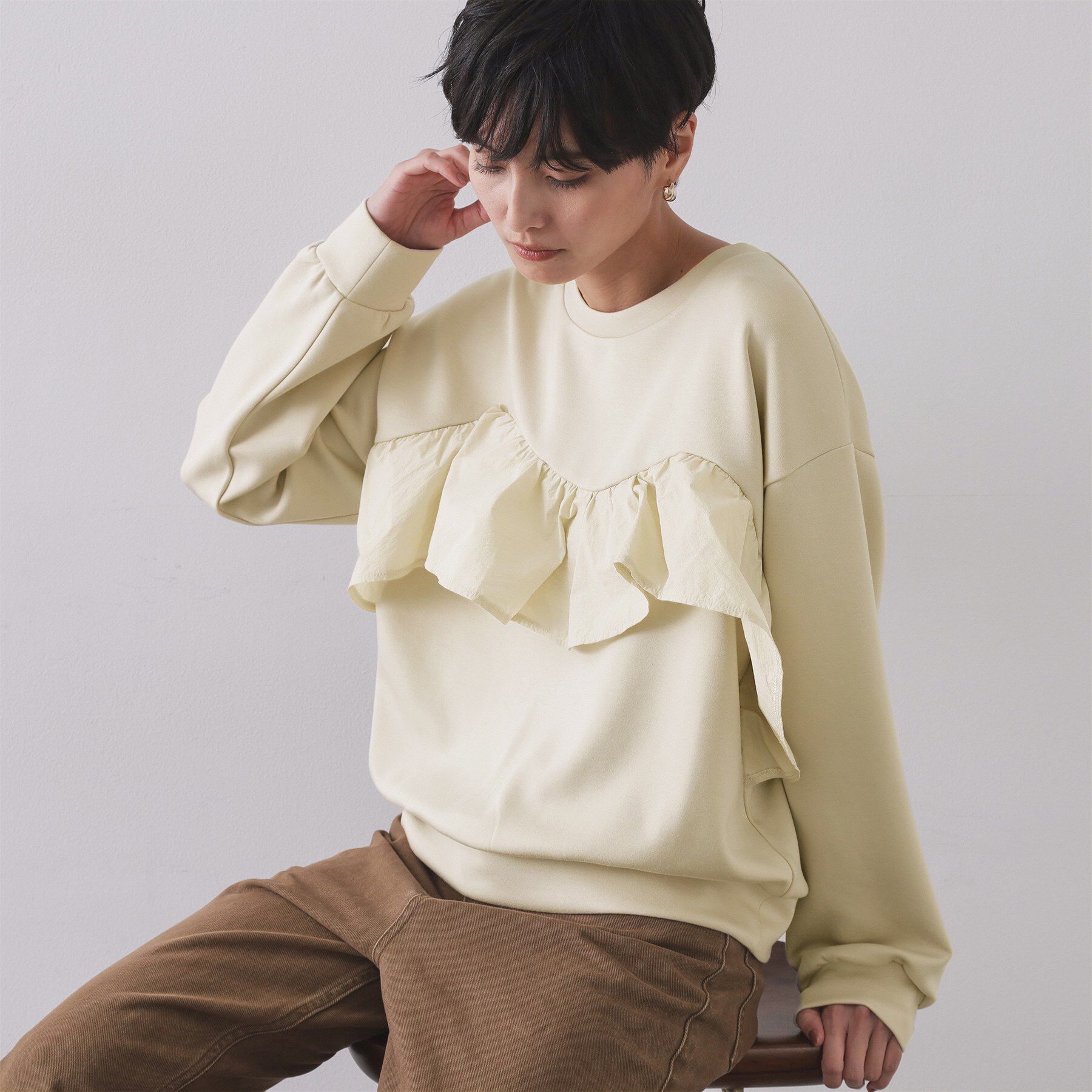 OPAQUE.CLIP「フリルドッキングトップス【洗濯機OK】」|Tシャツ・カットソー|ライトベージュ(05