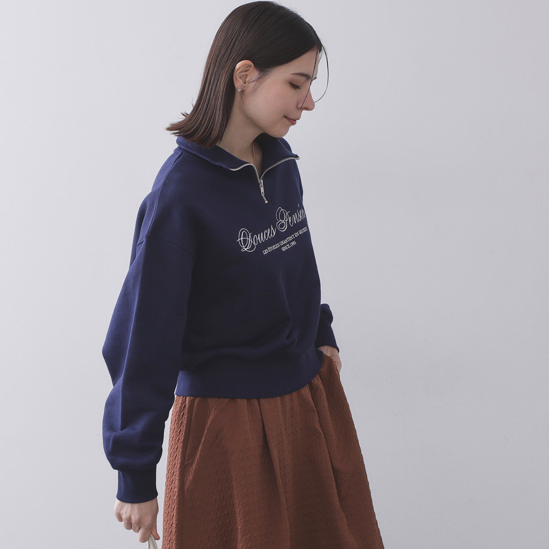 OPAQUE.CLIP「ハーフZIPロゴ刺繍裏毛【洗濯機OK】」|パーカー|