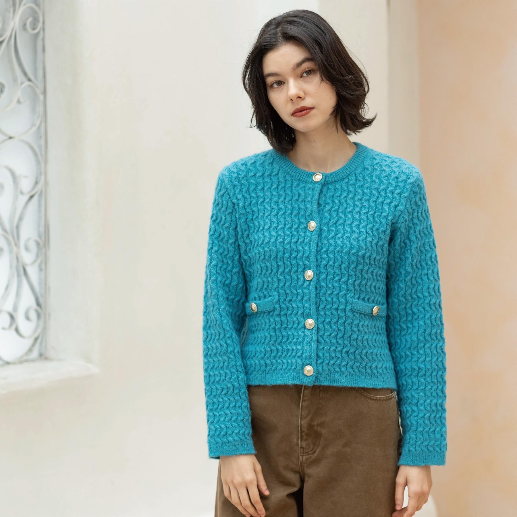 OPAQUE.CLIP「モヘヤタッチケーブル金ボタンカーディガン【洗濯機OK】」|カーディガン|