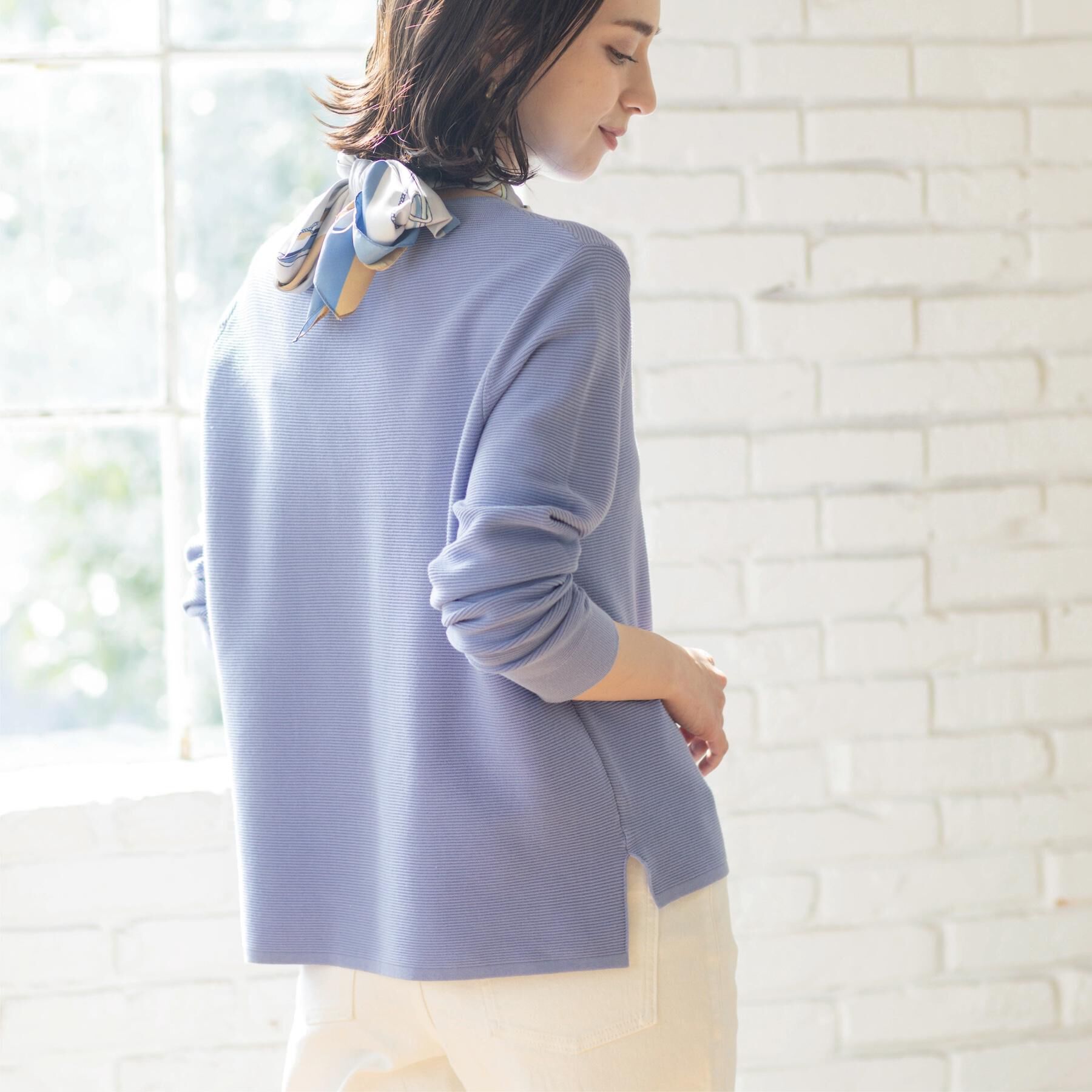 OPAQUE.CLIP「ボートネックガーターニット/オーガニックコットン混【洗濯機OK/UVケア】《6col》」|ニット・セーター|