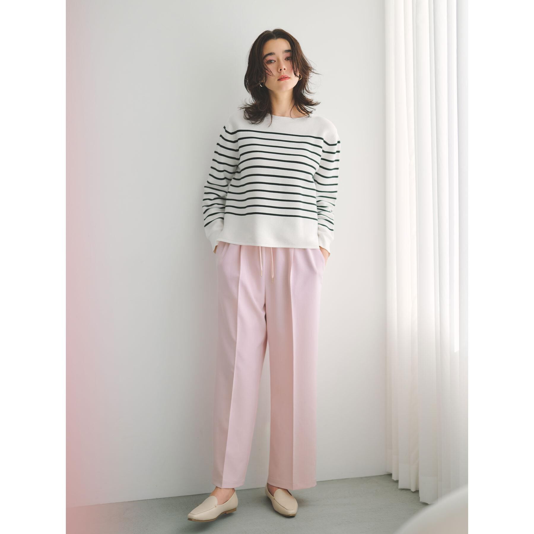 OPAQUE.CLIP「ボートネックガーターニット/オーガニックコットン混【洗濯機OK/UVケア】《6col》」|ニット・セーター|