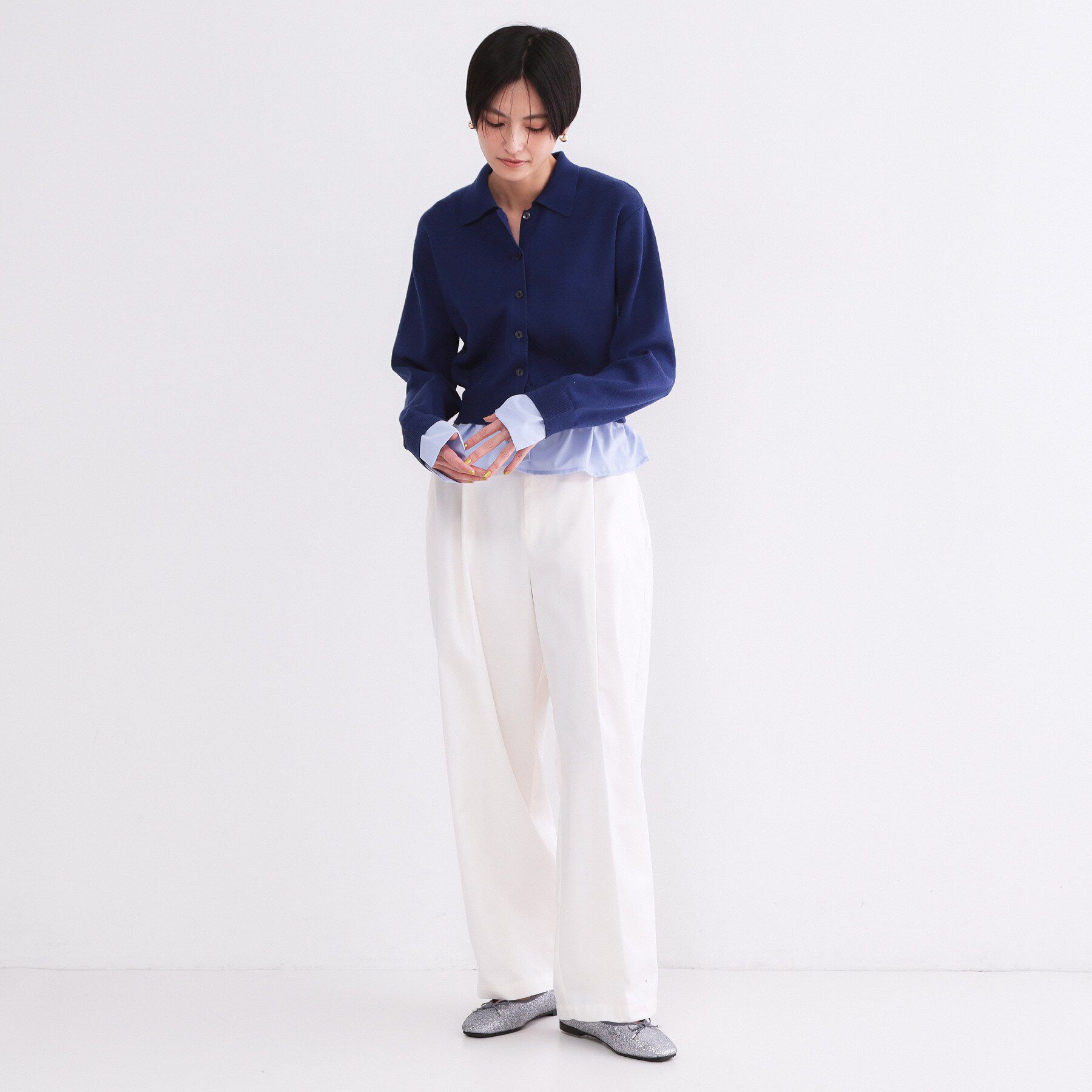 OPAQUE.CLIP「ポロ衿シャツドッキングニット【洗濯機OK】」|カーディガン|