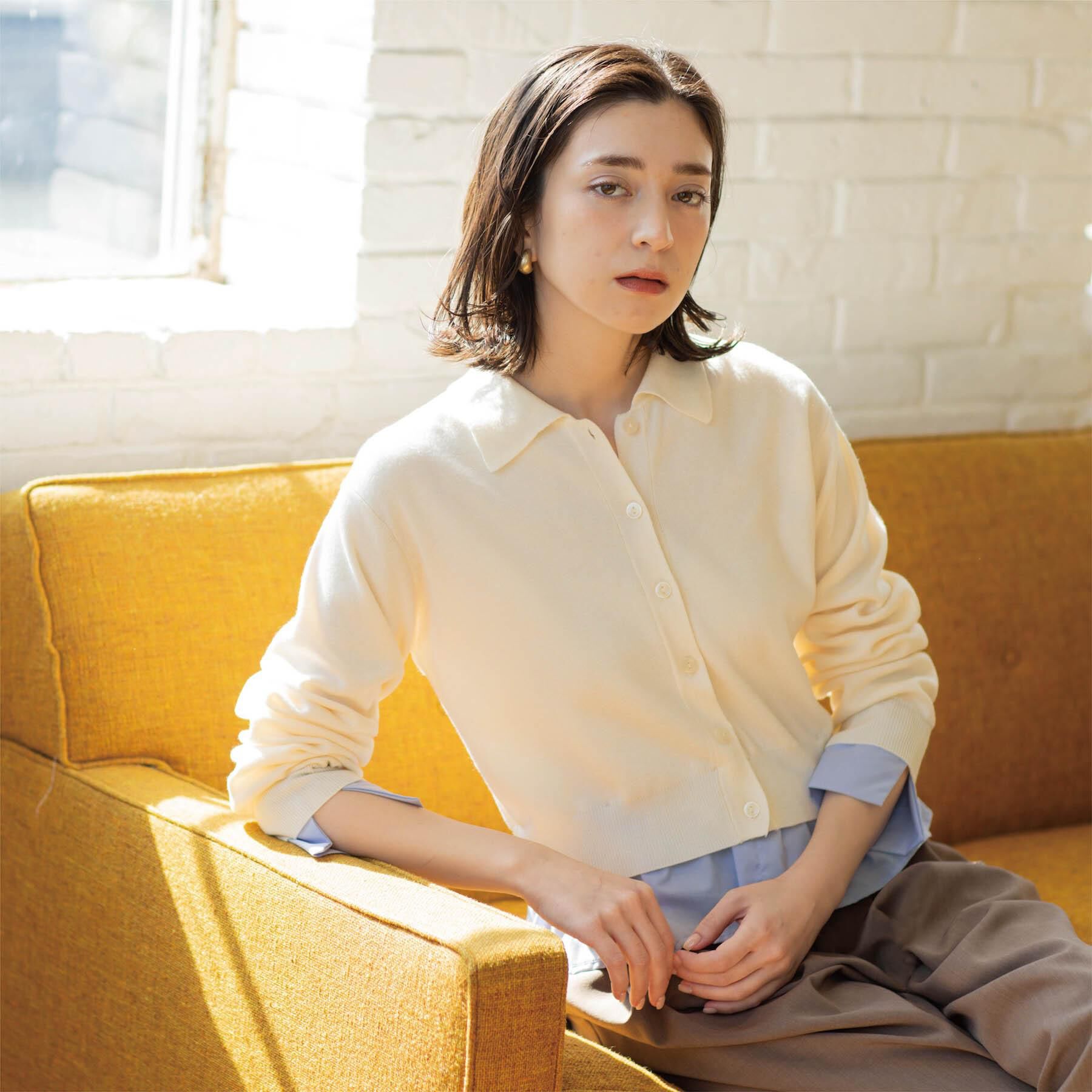 OPAQUE.CLIP「ポロ衿シャツドッキングニット【洗濯機OK】」|カーディガン|