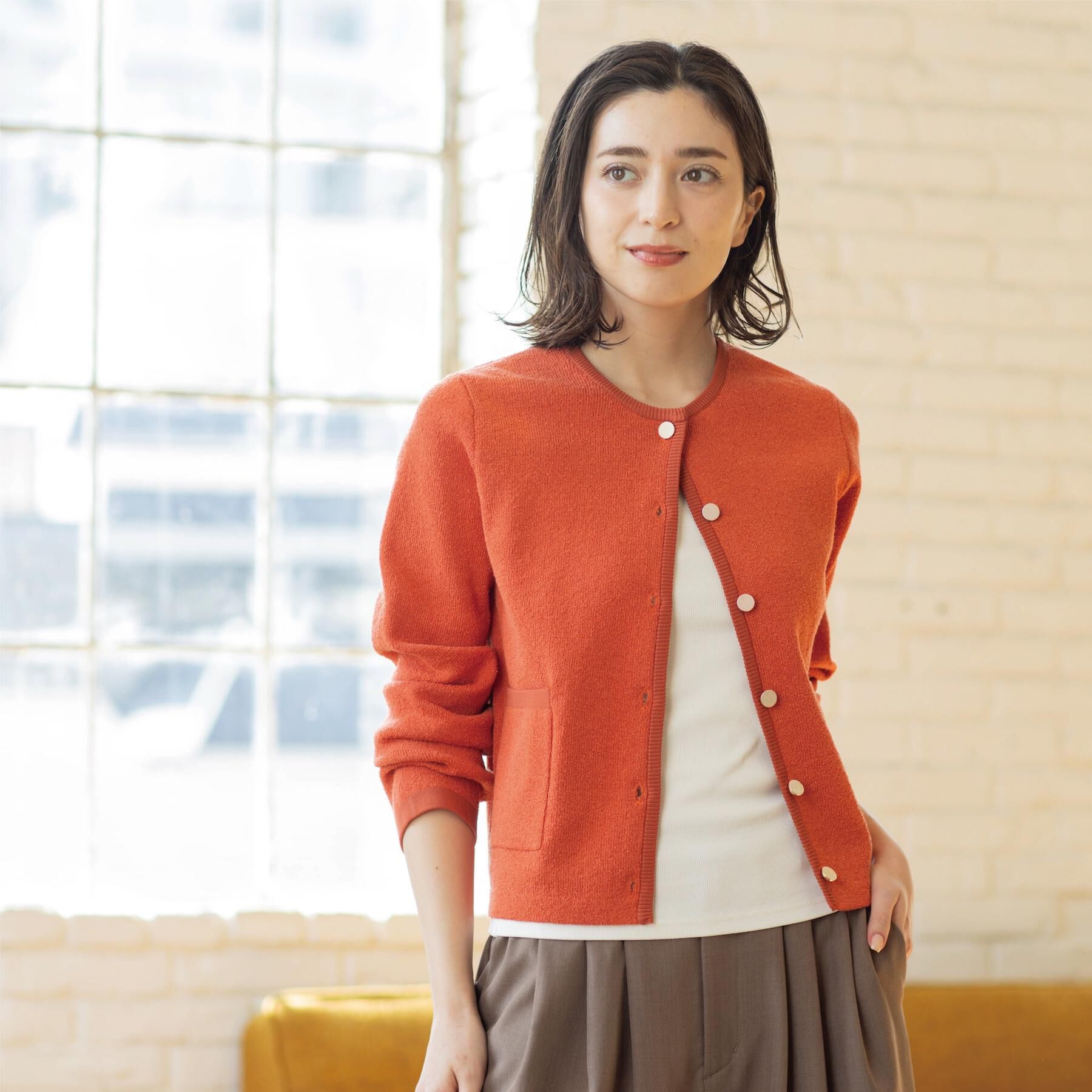 OPAQUE.CLIP「ブークレ金ボタンニットカーディガン【洗濯機OK】」|カーディガン|