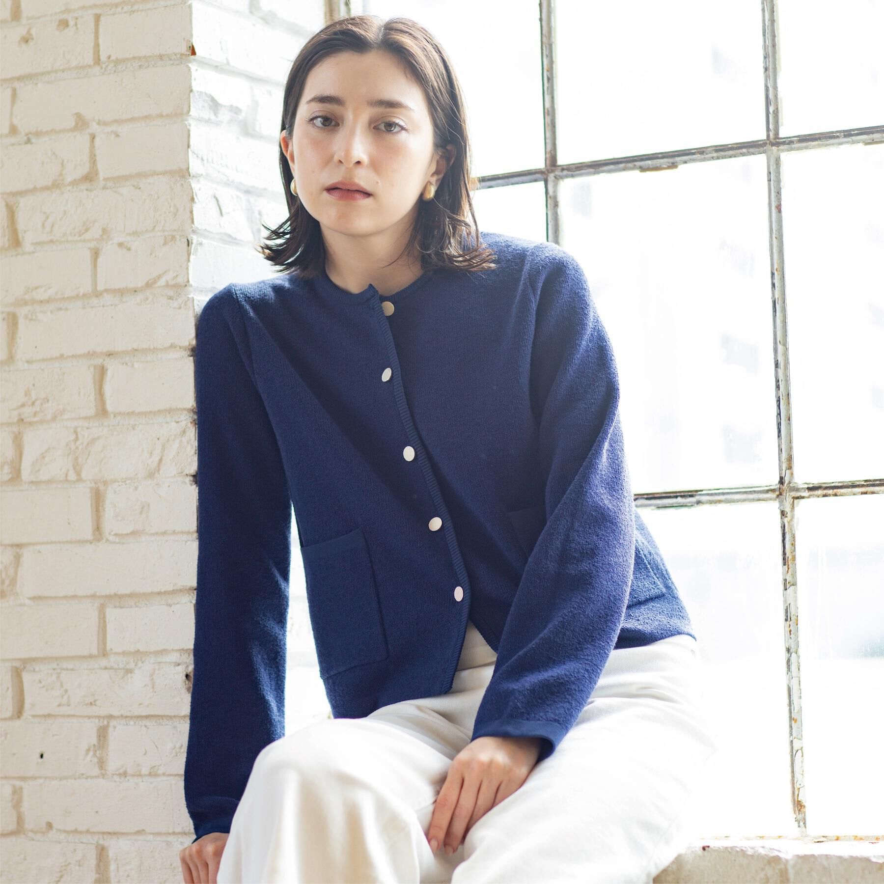 OPAQUE.CLIP「ブークレ金ボタンニットカーディガン【洗濯機OK】」|カーディガン|