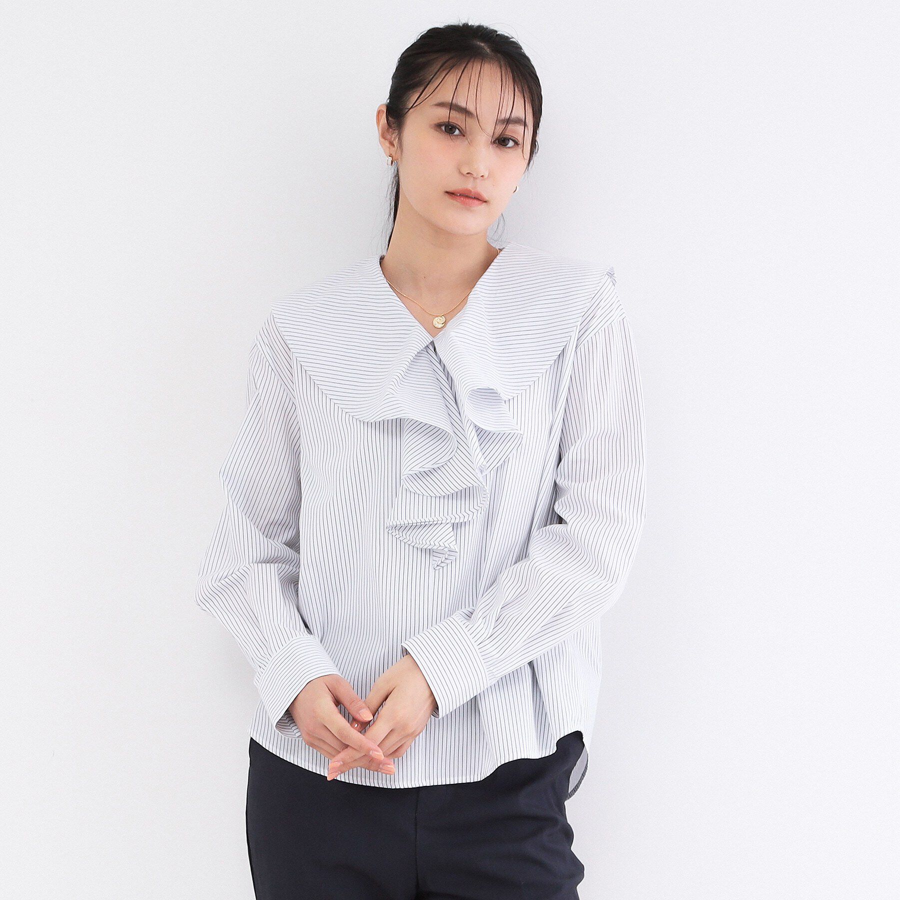 OPAQUE.CLIP「フロントフリルブラウス【洗濯機OK】」|シャツ・ブラウス|ホワイト(301)