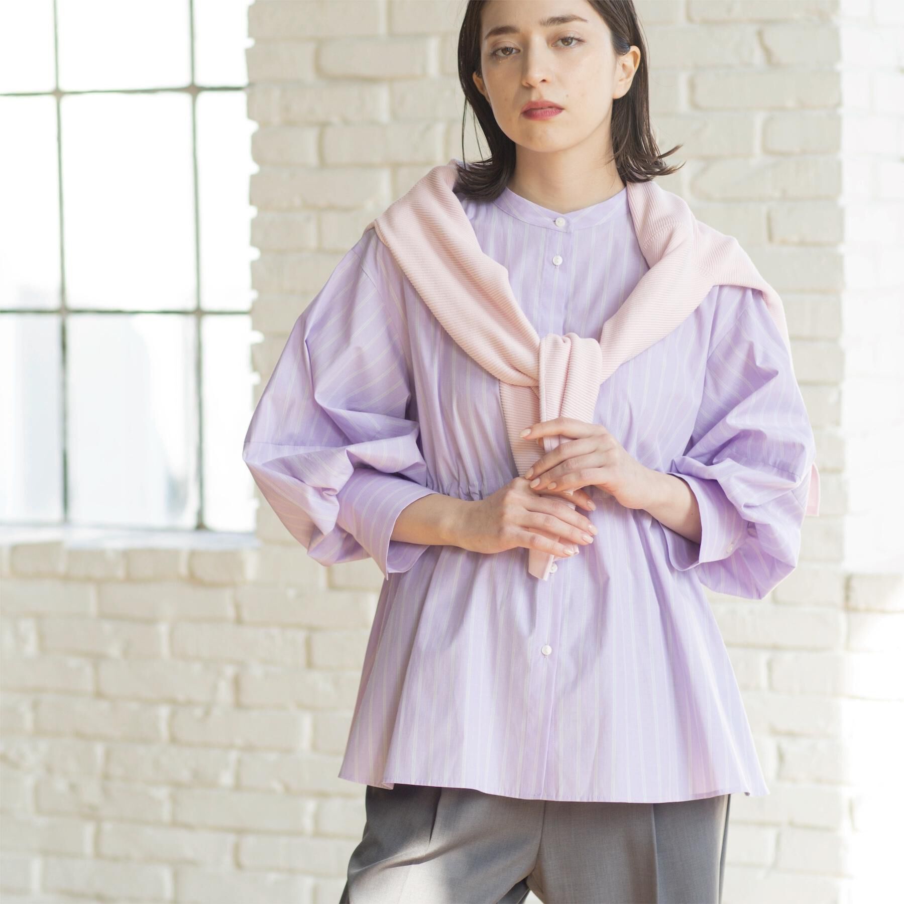 OPAQUE.CLIP「ストライプペプラムデザインブラウス【洗濯機OK】」|シャツ・ブラウス|