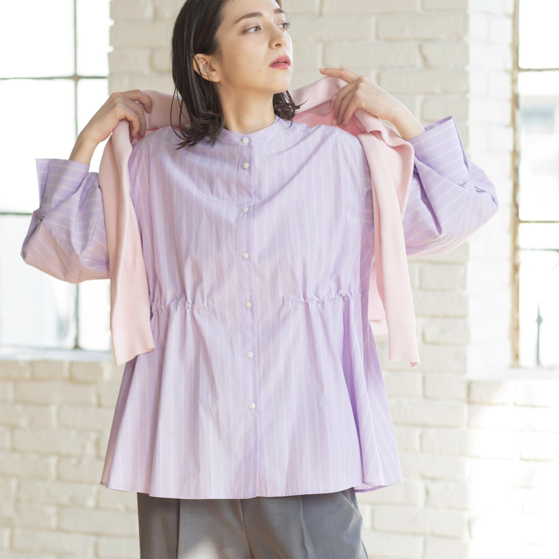 OPAQUE.CLIP「ストライプペプラムデザインブラウス【洗濯機OK】」|シャツ・ブラウス|