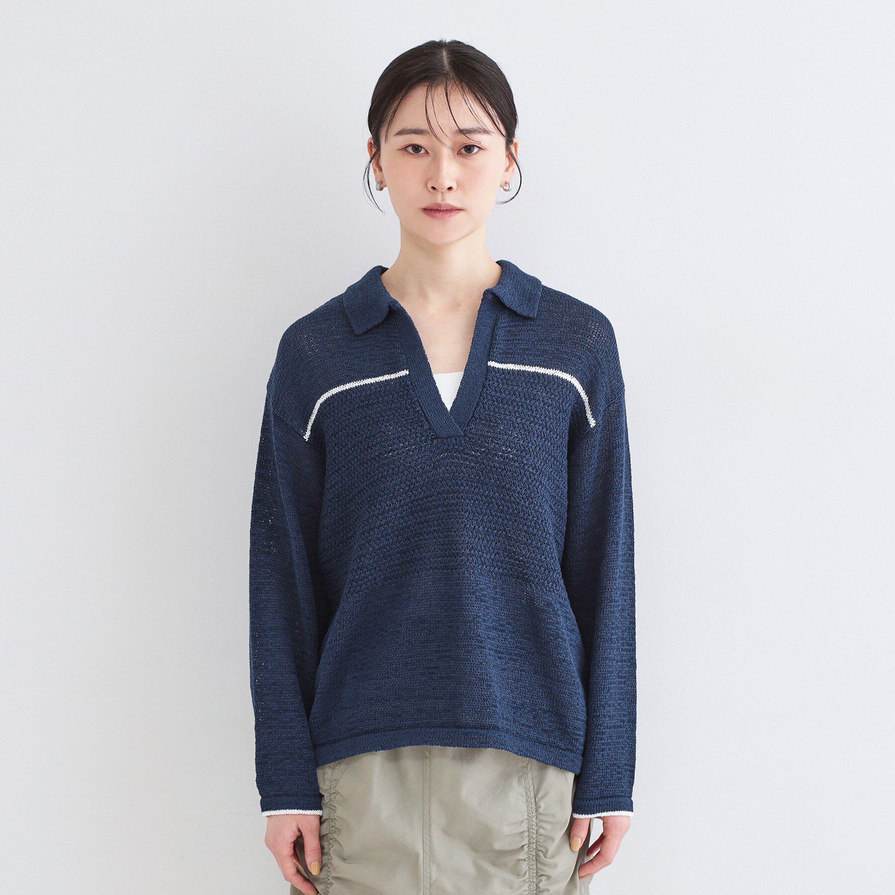 OPAQUE.CLIP「テープヤーンキーネックニット【洗濯機OK】」|ニット・セーター|