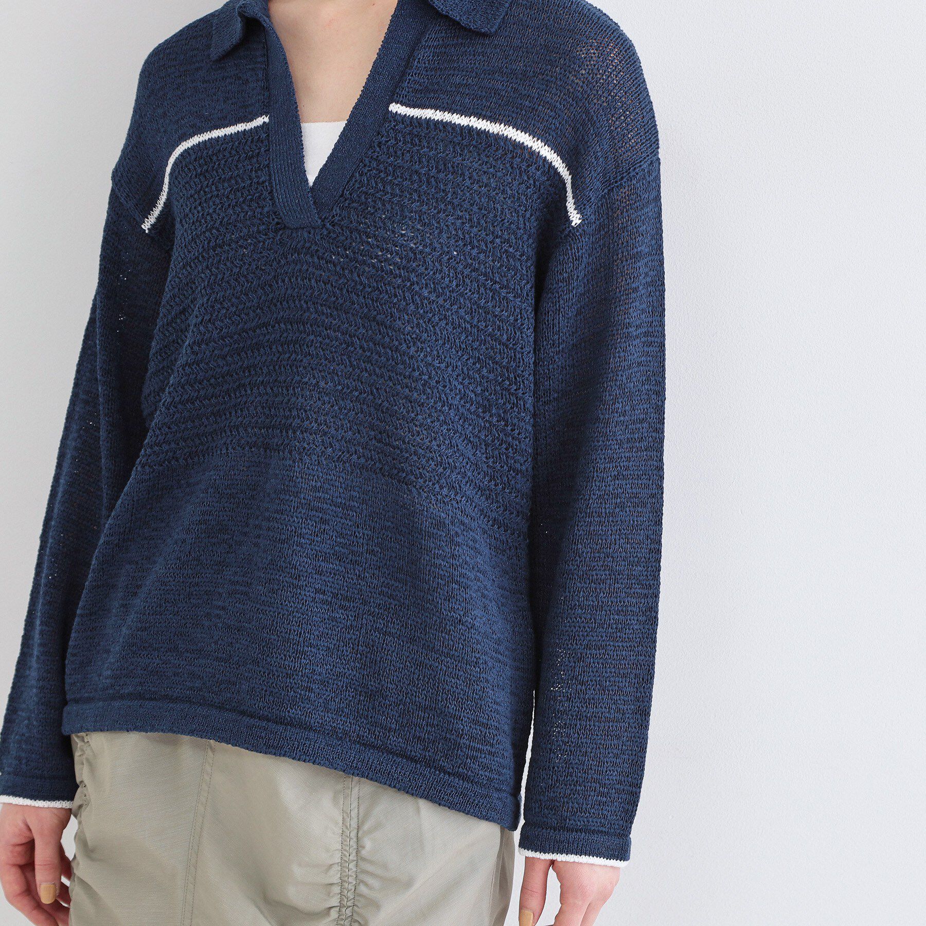 OPAQUE.CLIP「テープヤーンキーネックニット【洗濯機OK】」|ニット・セーター|