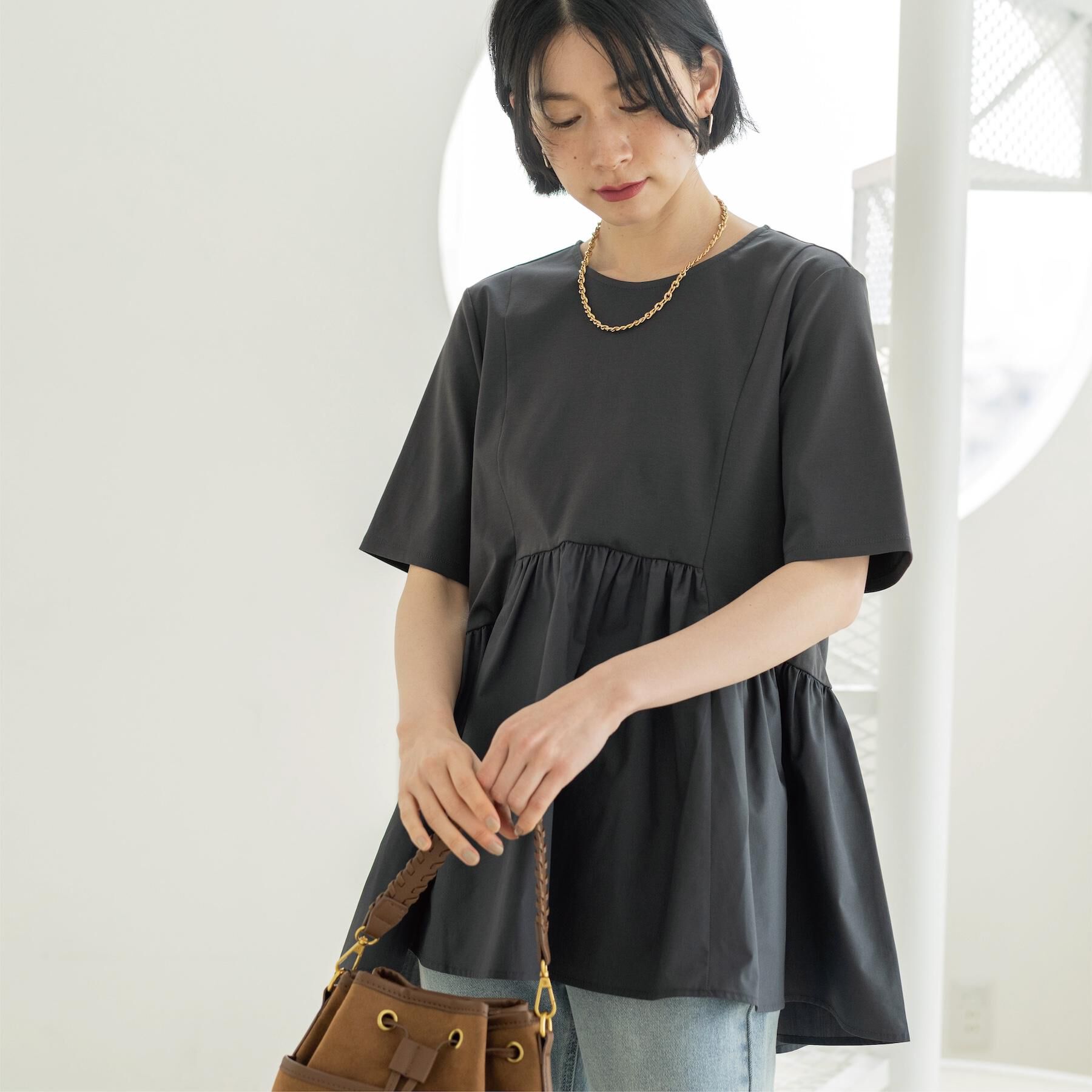 OPAQUE.CLIP「ペプラムドッキングカットソー【洗濯機OK】」|Tシャツ・カットソー|