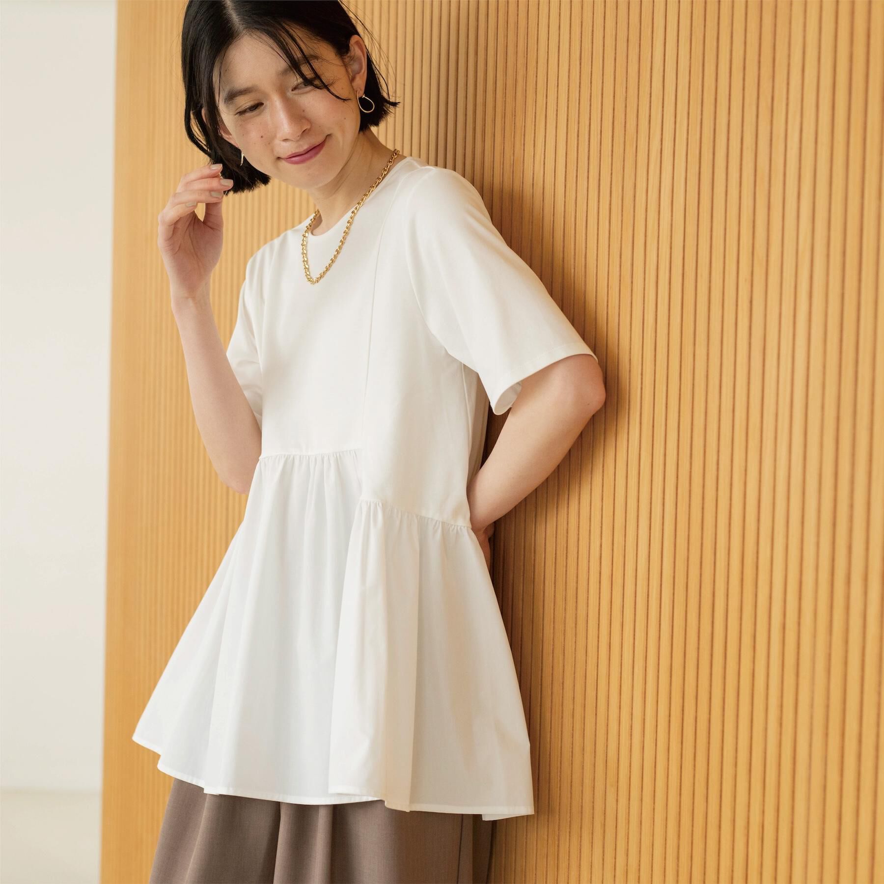 OPAQUE.CLIP「ペプラムドッキングカットソー【洗濯機OK】」|Tシャツ・カットソー|