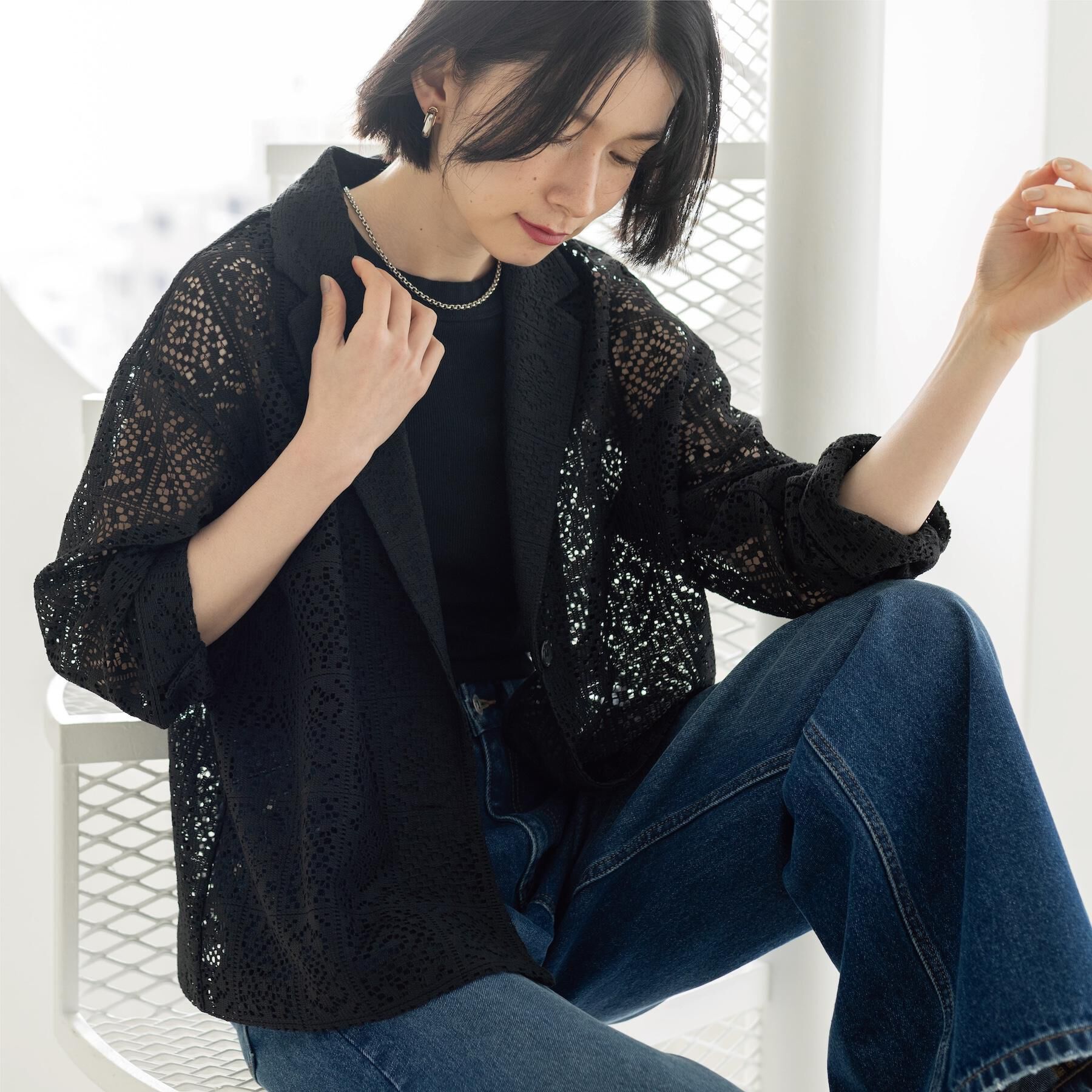 OPAQUE.CLIP「レーステーラードジャケット【洗濯機OK】」|テーラードジャケット|