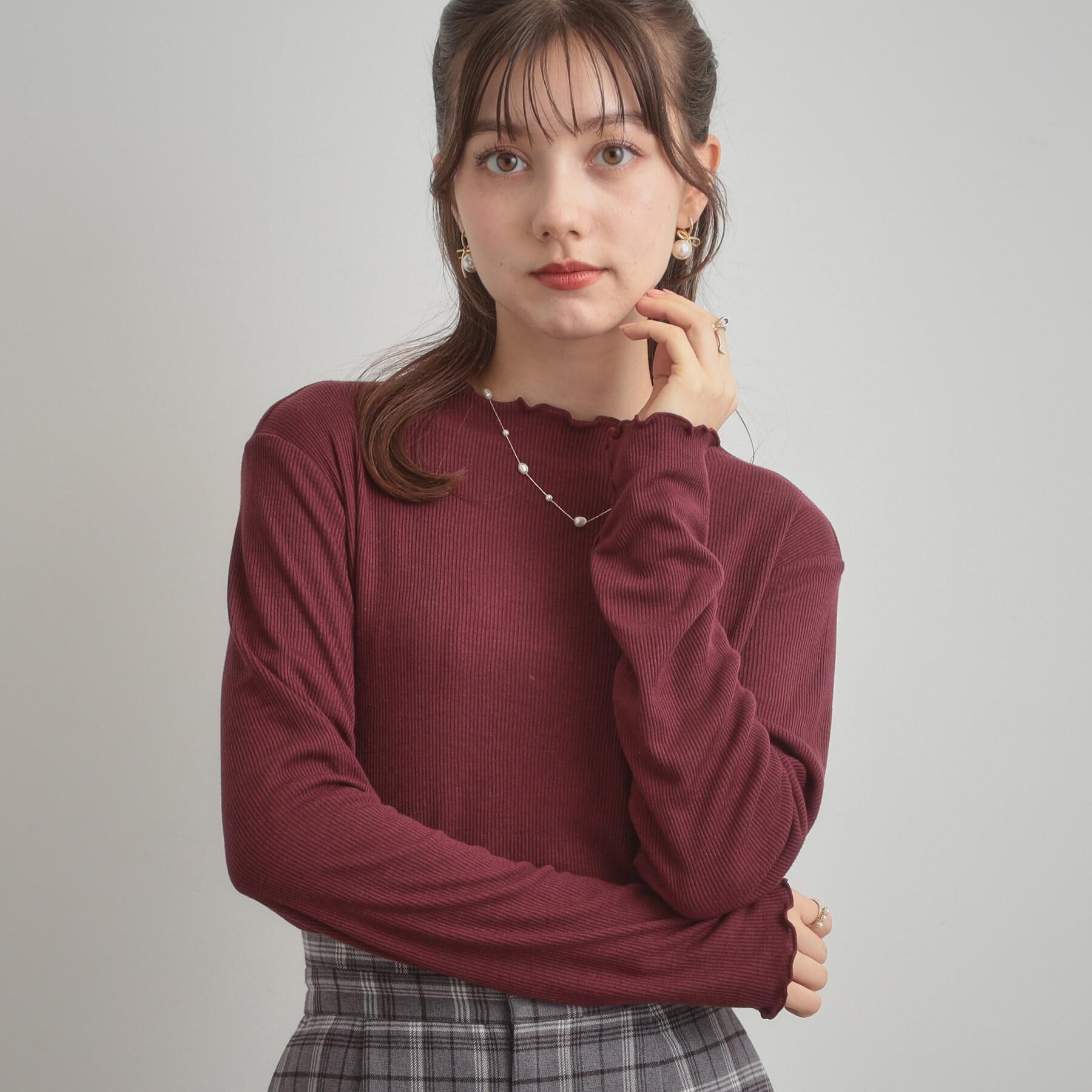 Couture broach「【ほんのりシアー・きれいめ】サステナブル テレコインナートップス」|Tシャツ・カットソー|ボルドー(064)