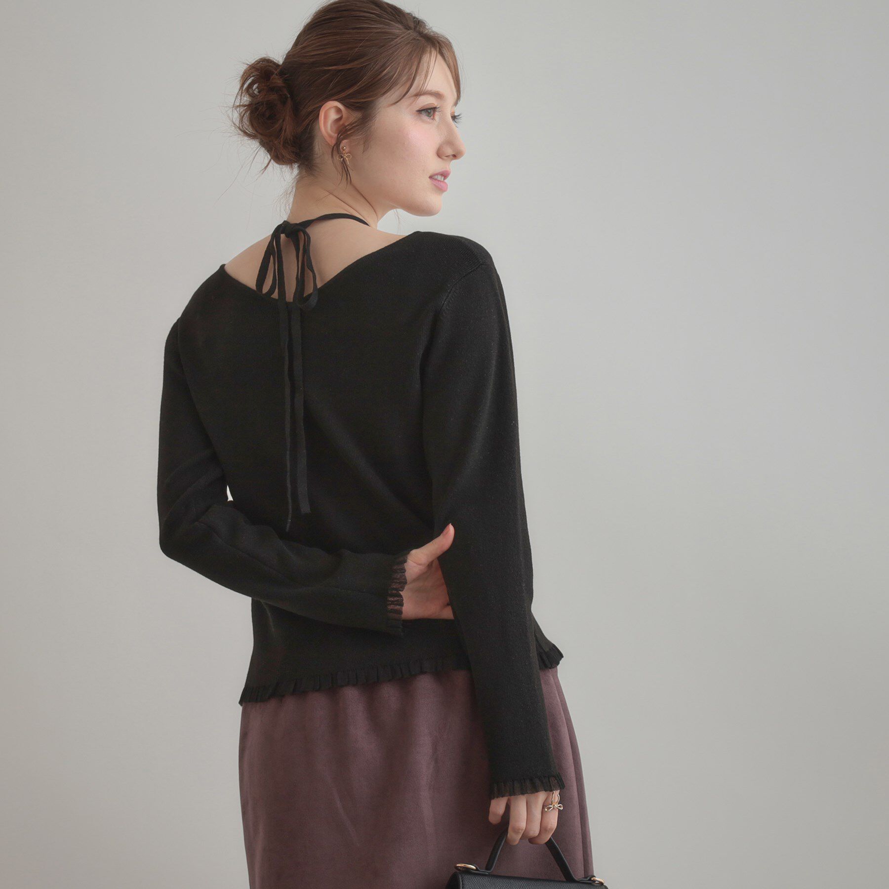 Couture broach「【大人可愛い・リボン取り外し可】前後2WAYラメリブ シアープチフリルニット」|ニット・セーター|