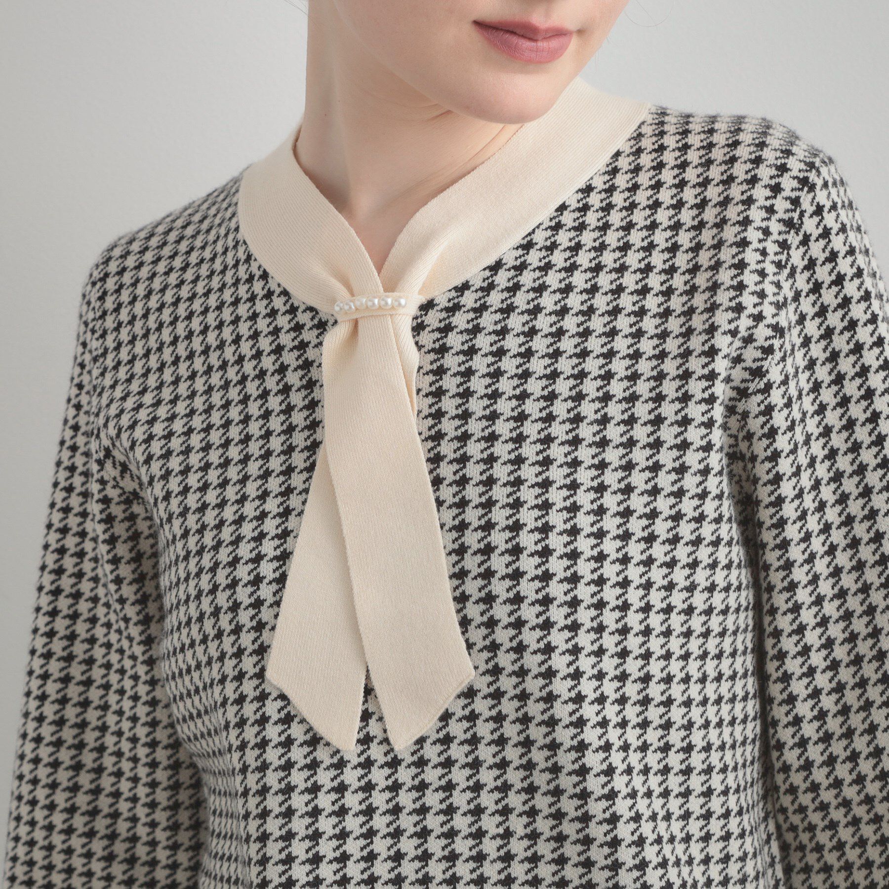 Couture broach「【クラシカル・大人レディ】千鳥ジャカードパール調タイニットトップス」|ニット・セーター|