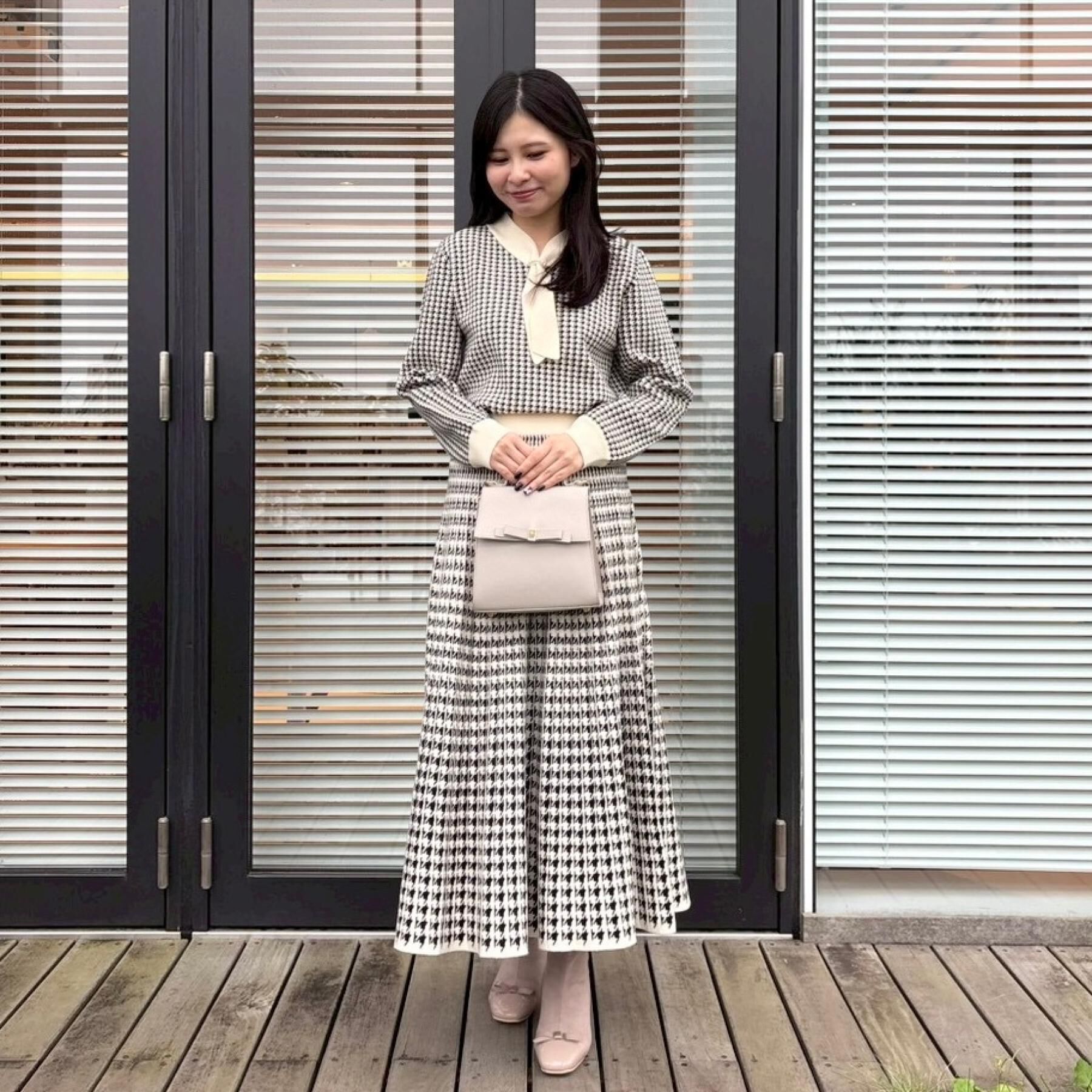 Couture broach「【クラシカル・大人レディ】千鳥ジャカードパール調タイニットトップス」|ニット・セーター|