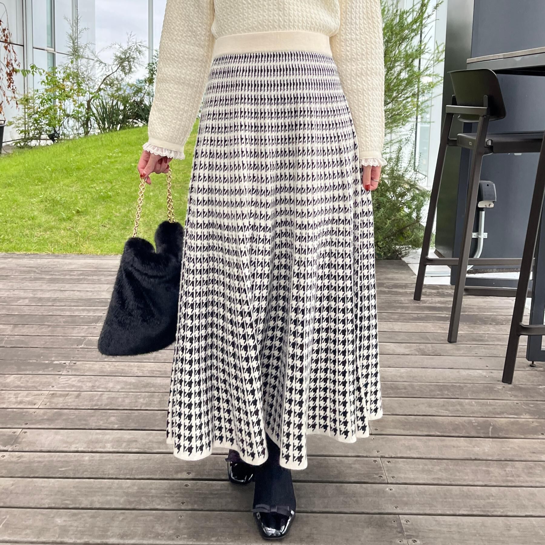 Couture broach「【クラシカル・大人上品】千鳥ジャカードニットプリーツスカート」|スカート|