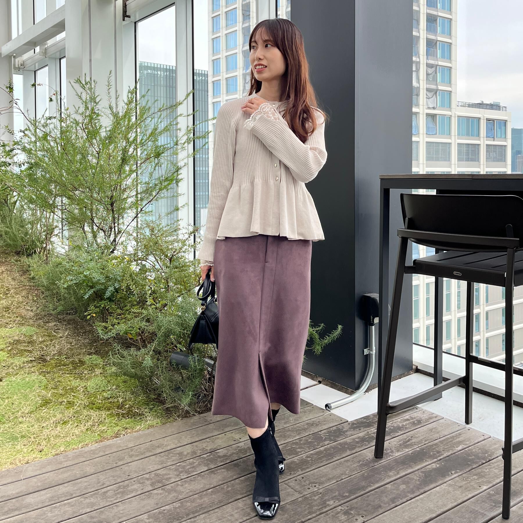 Couture broach「【袖口レース・着映え】短毛モールペプラム カーデ」|カーディガン|