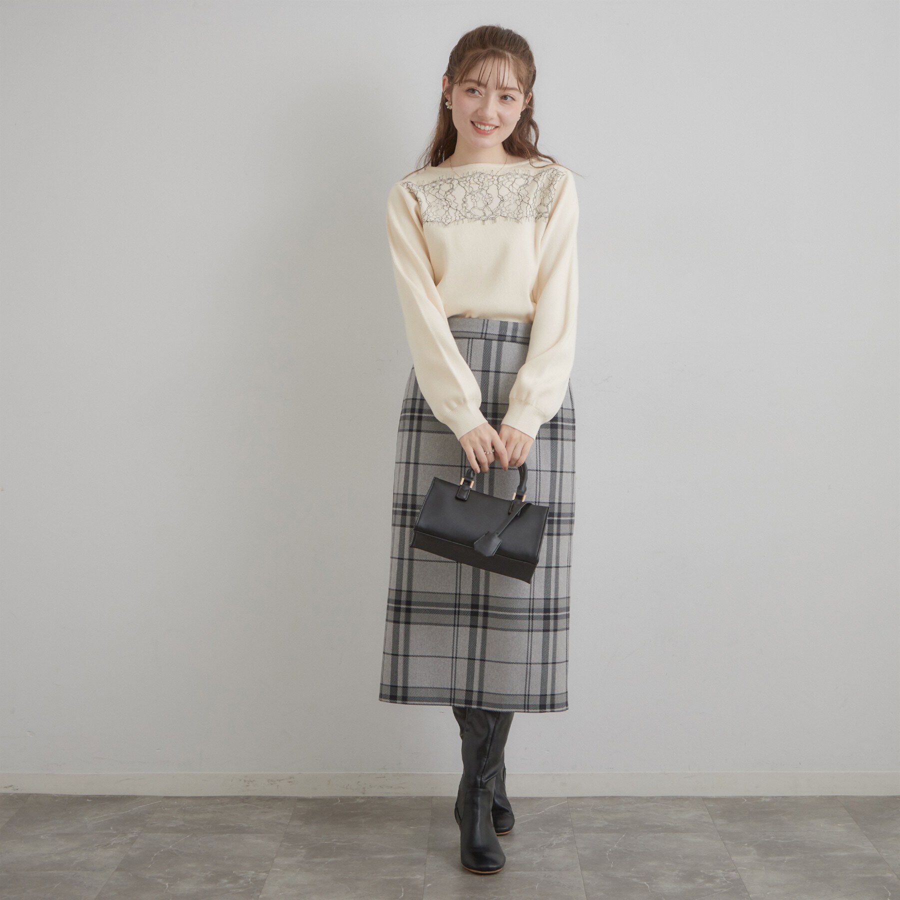 Couture broach「【洗える・通勤】レース ドッキング ニット」|ニット・セーター|