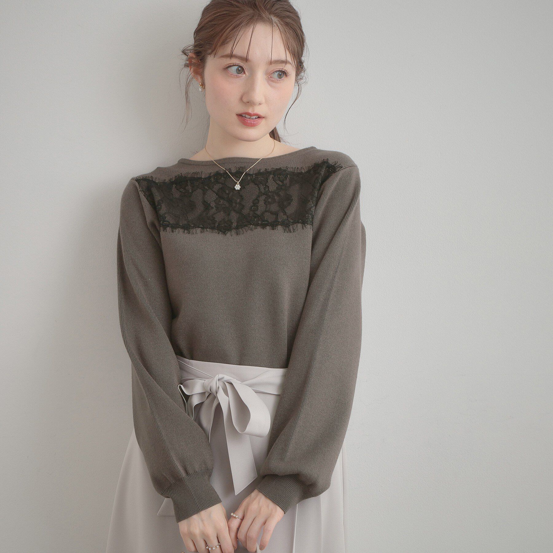 Couture broach「【洗える・通勤】レース ドッキング ニット」|ニット・セーター|