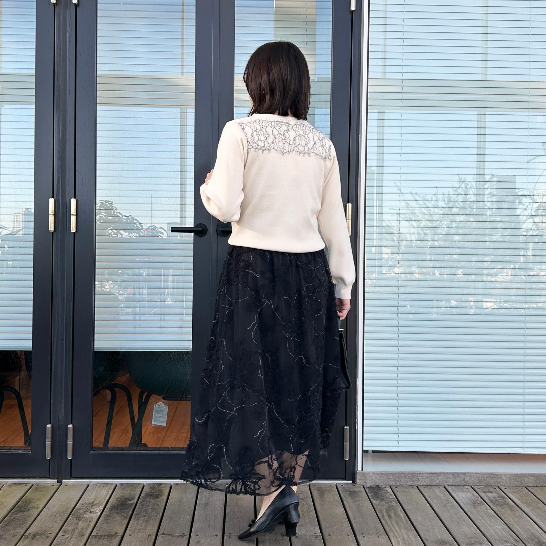 Couture broach「【洗える・通勤】レース ドッキング ニット」|ニット・セーター|