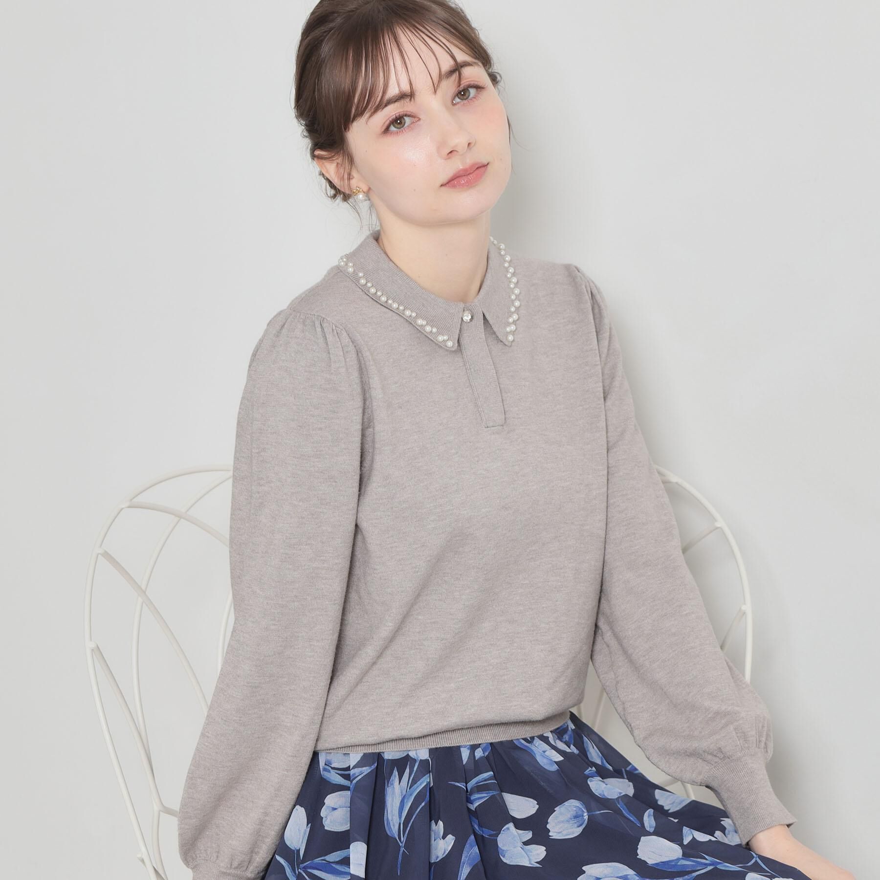 Couture broach「【洗える・着映え】パール調衿ニット」|ニット・セーター|