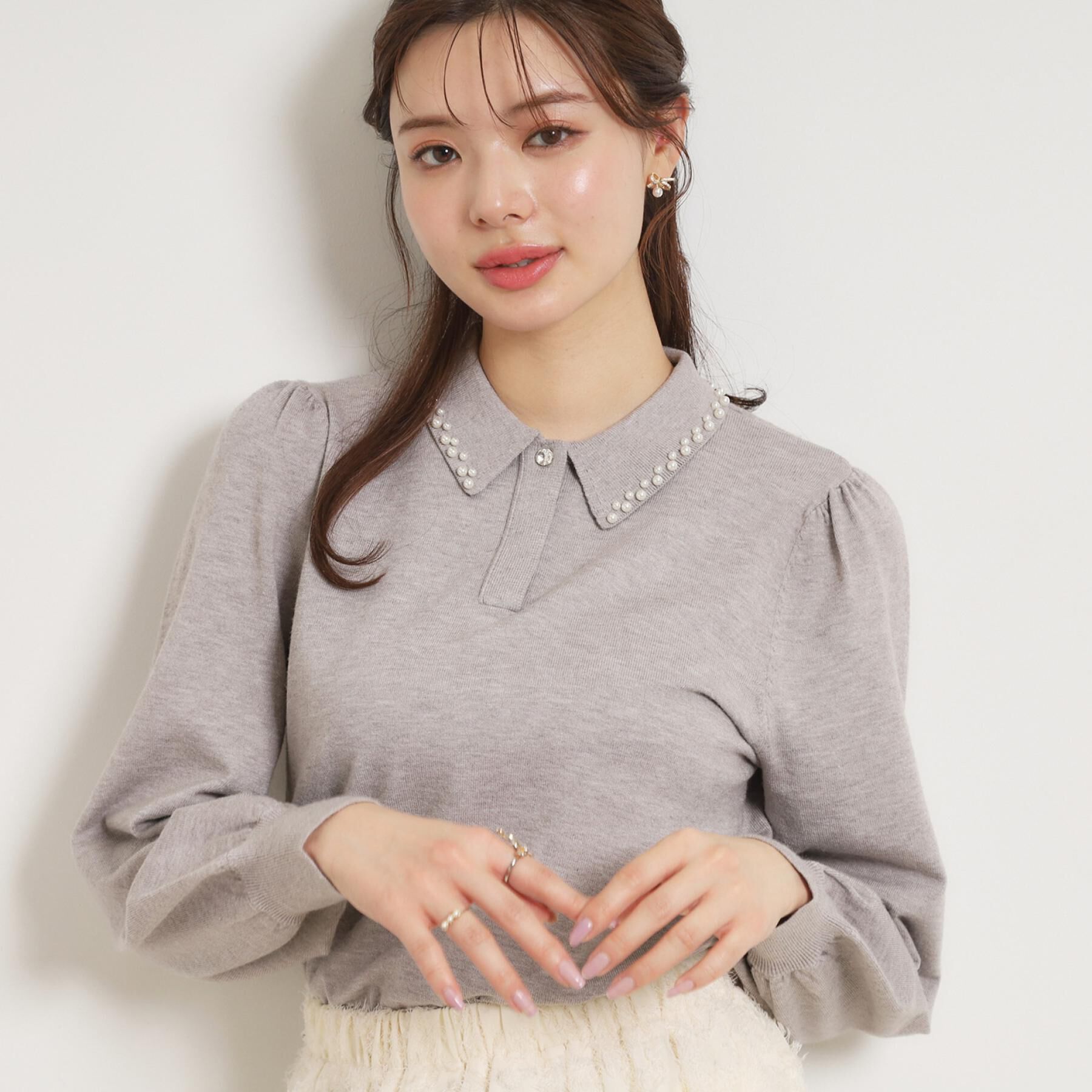 Couture broach「【洗える・着映え】パール調衿ニット」|ニット・セーター|