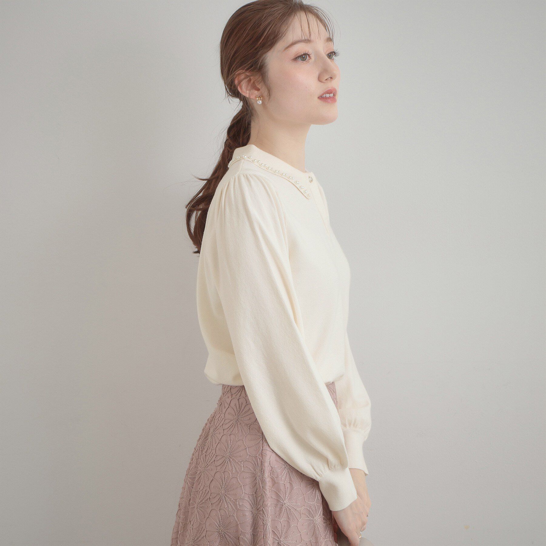 Couture broach「【洗える・着映え】パール調衿ニット」|ニット・セーター|