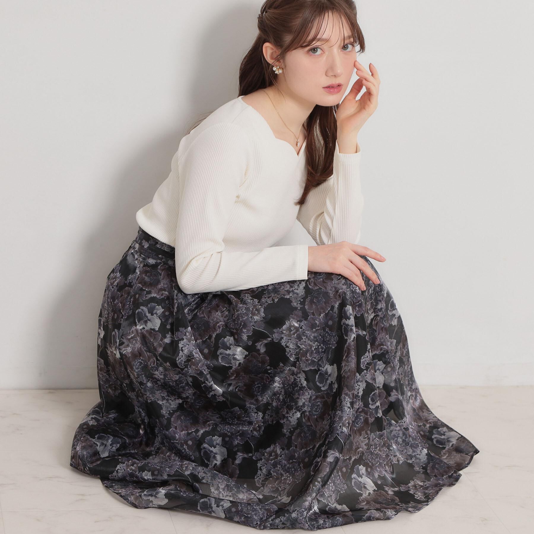 Couture broach「【洗える・通勤】Springオーガンフルールスカート」|スカート|